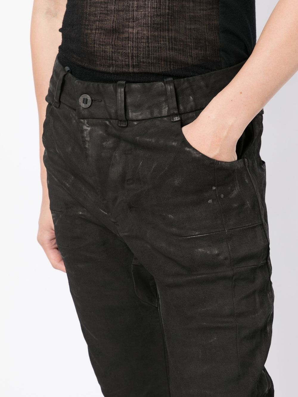 slim-cut coated-finish trousers - 5