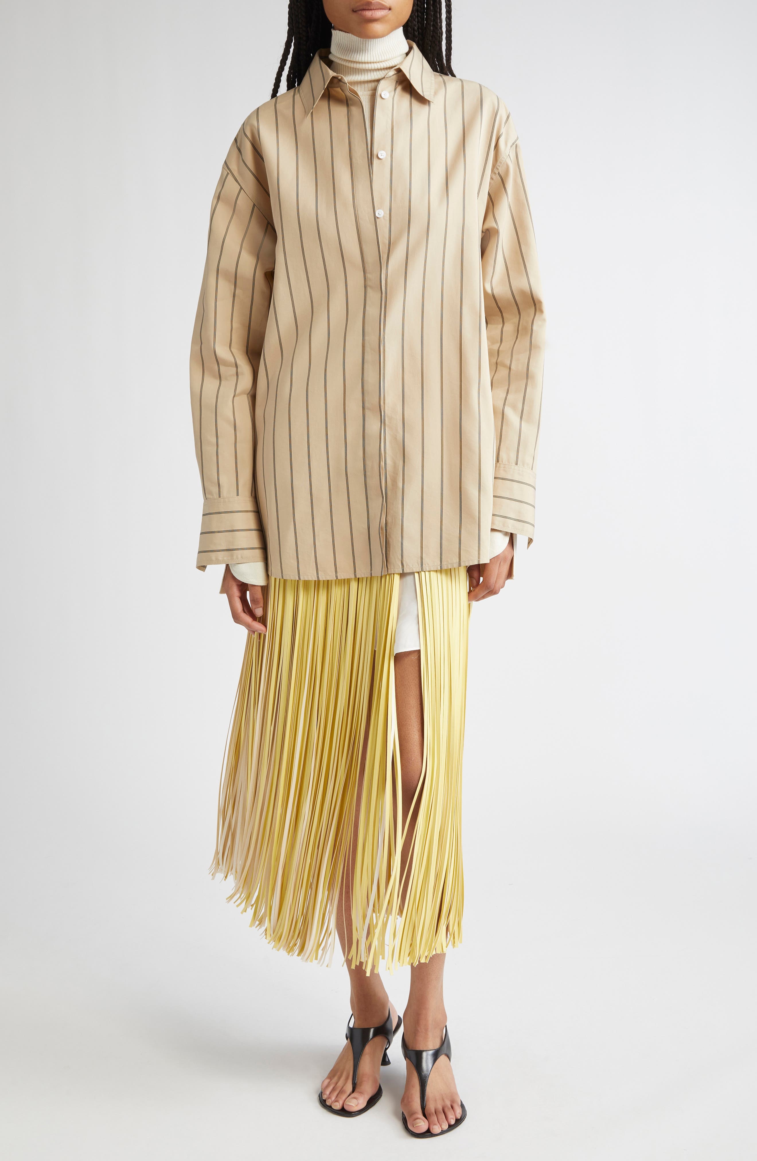 Proenza Schouler Veda Two-Tone Faux Leather Fringe Midi Wrap Skirt in Pale Yellow Multi at Nordstrom - 2