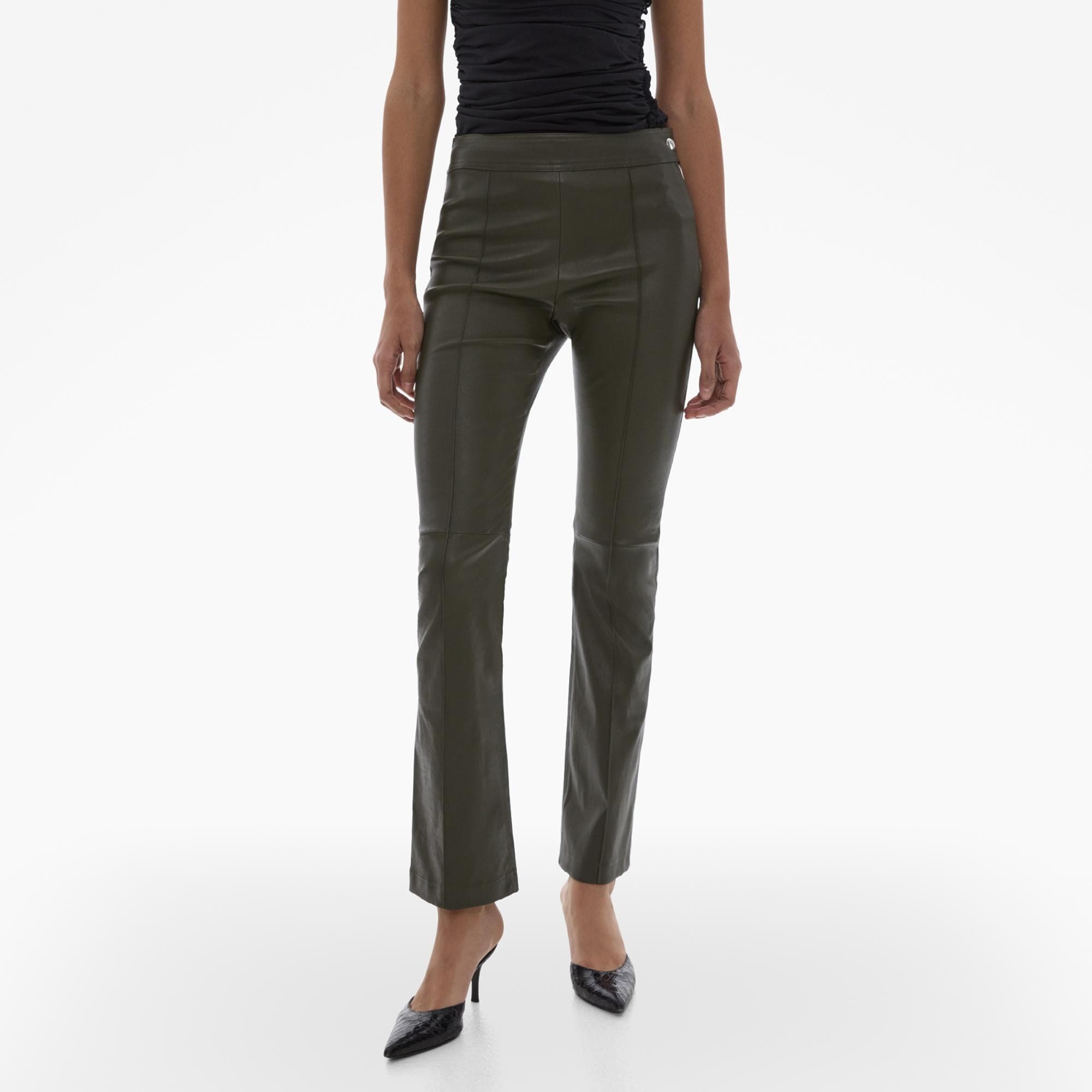CROPPED FLARE LEATHER PANT - 3