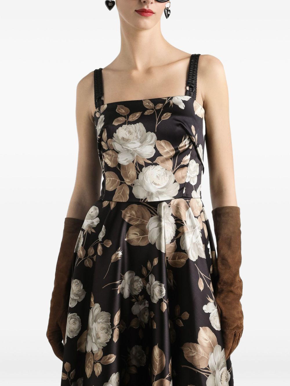 rose-print satin midi dress - 4