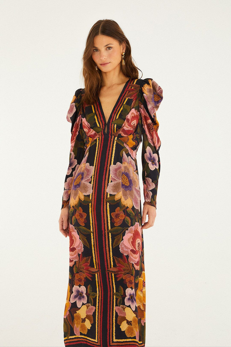 Black Chenille Flowers Lenzing™ Ecovero™ Viscose Midi Dress 3
