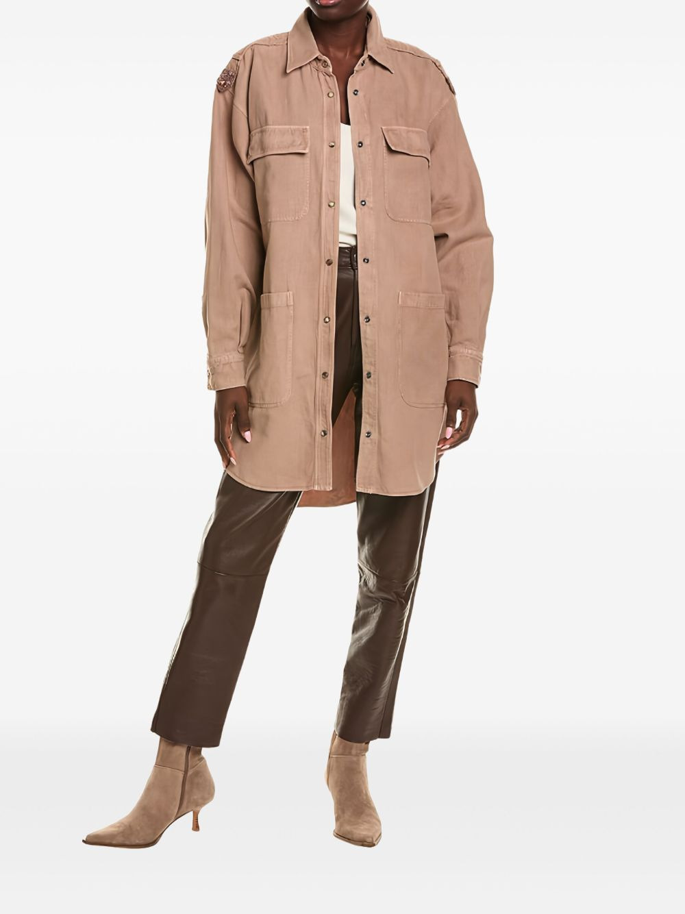 button-fastening cotton-linen blend shirt jacket - 1