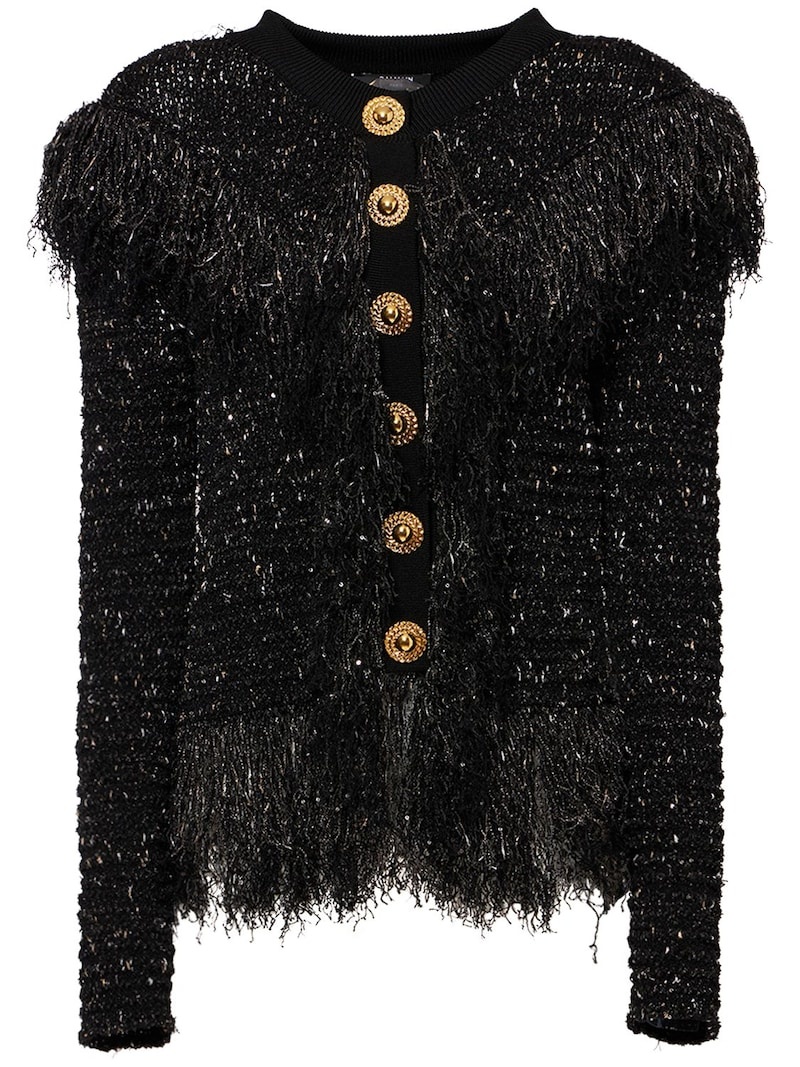 Glittered fringed tweed jacket - 1