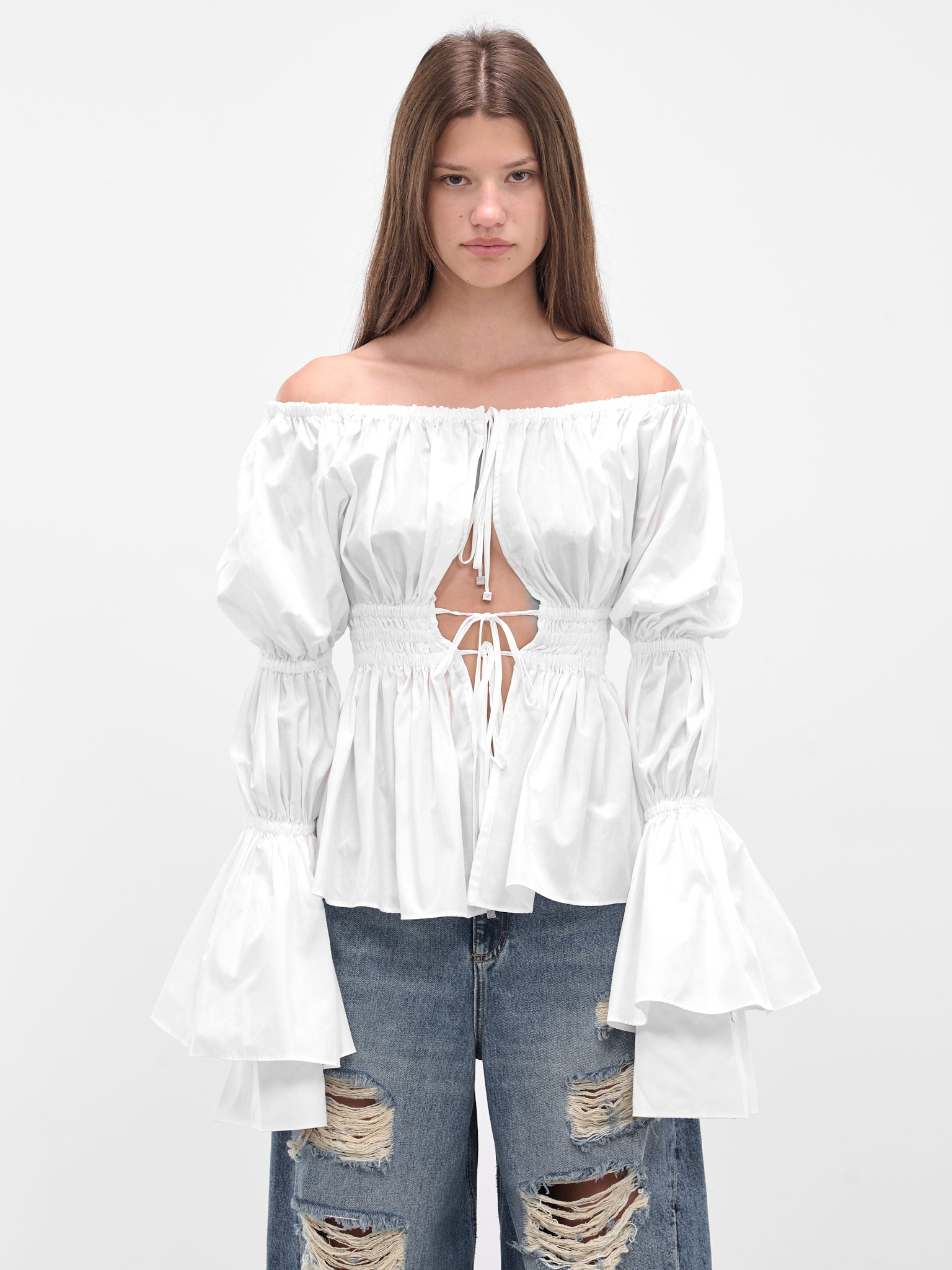 White Taffeta Ruffled Blouse - 1