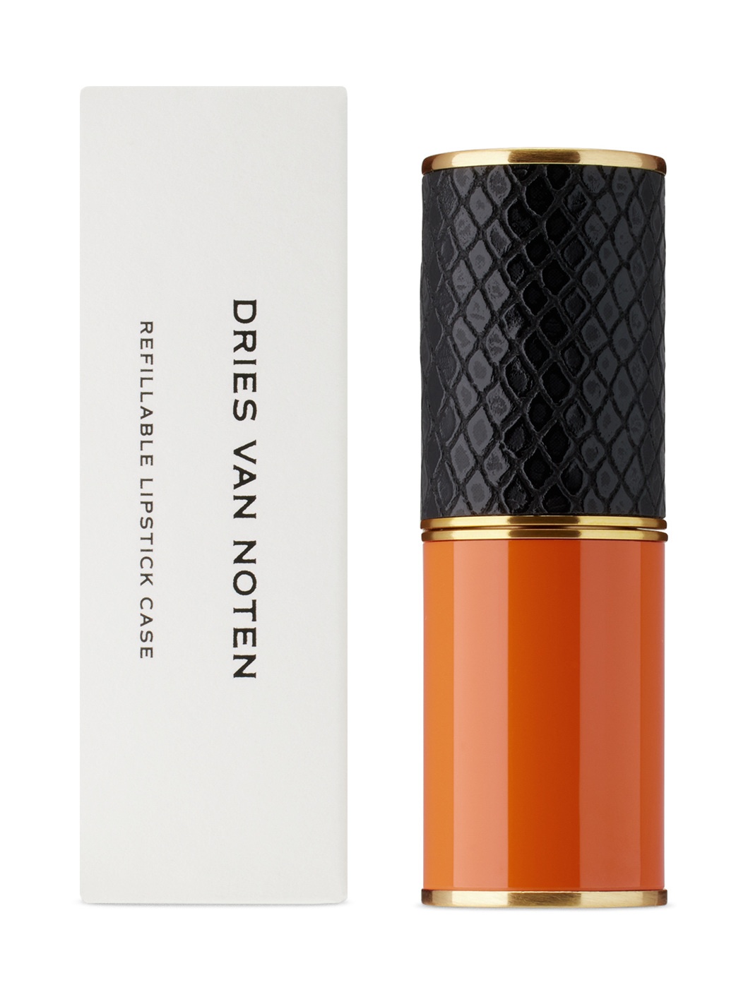 Black & Orange Clockwork Leather Refillable Lipstick Case - 2