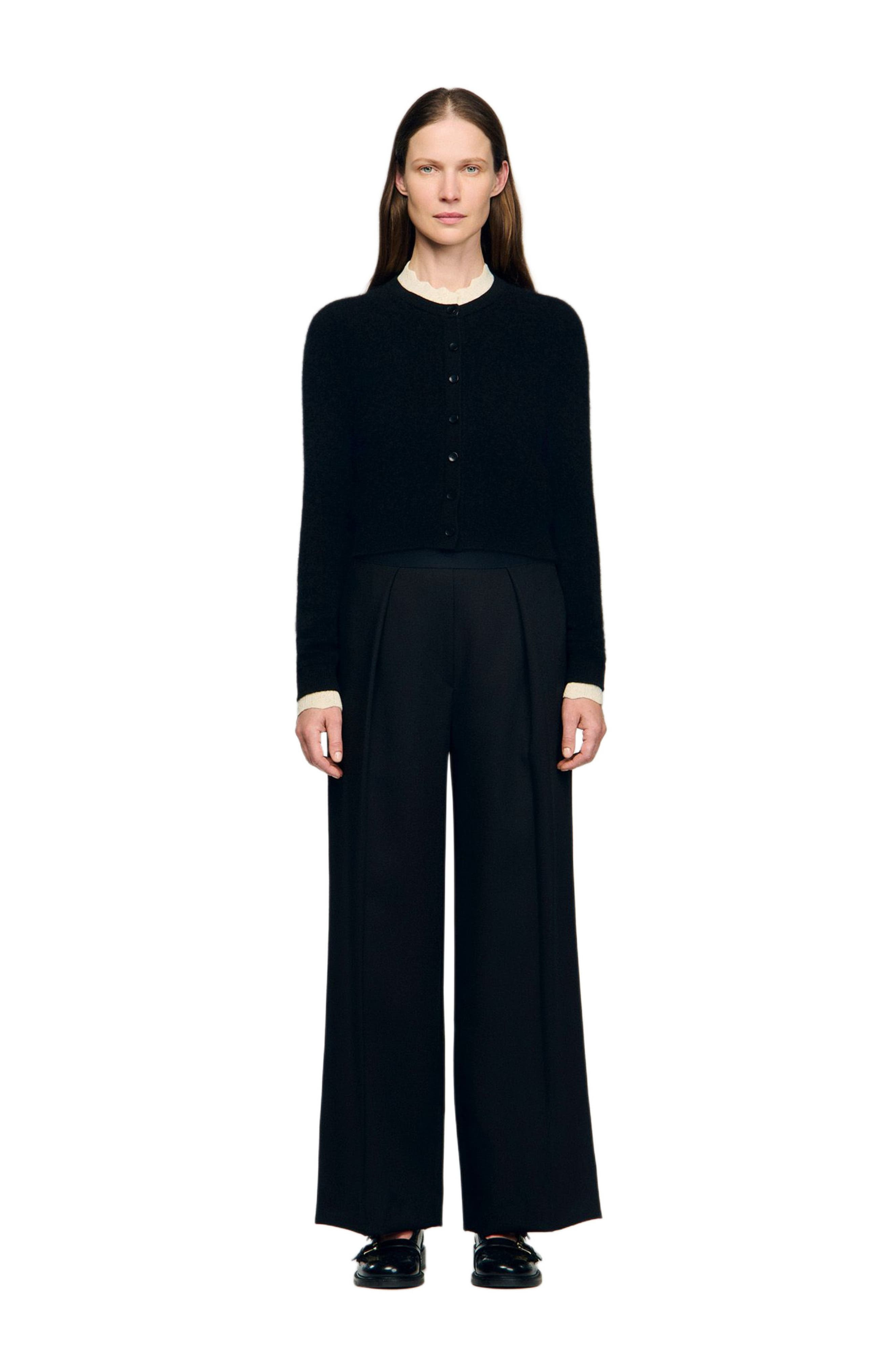 SANDRO Pointelle collar cardigan in Black at Nordstrom - 3