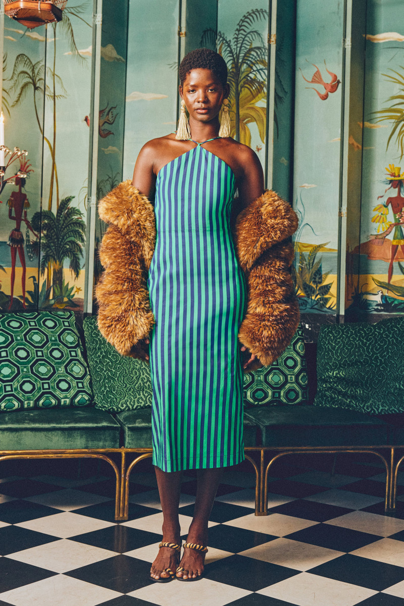 Kit Poplin Dress In Navy/Grass Green 6