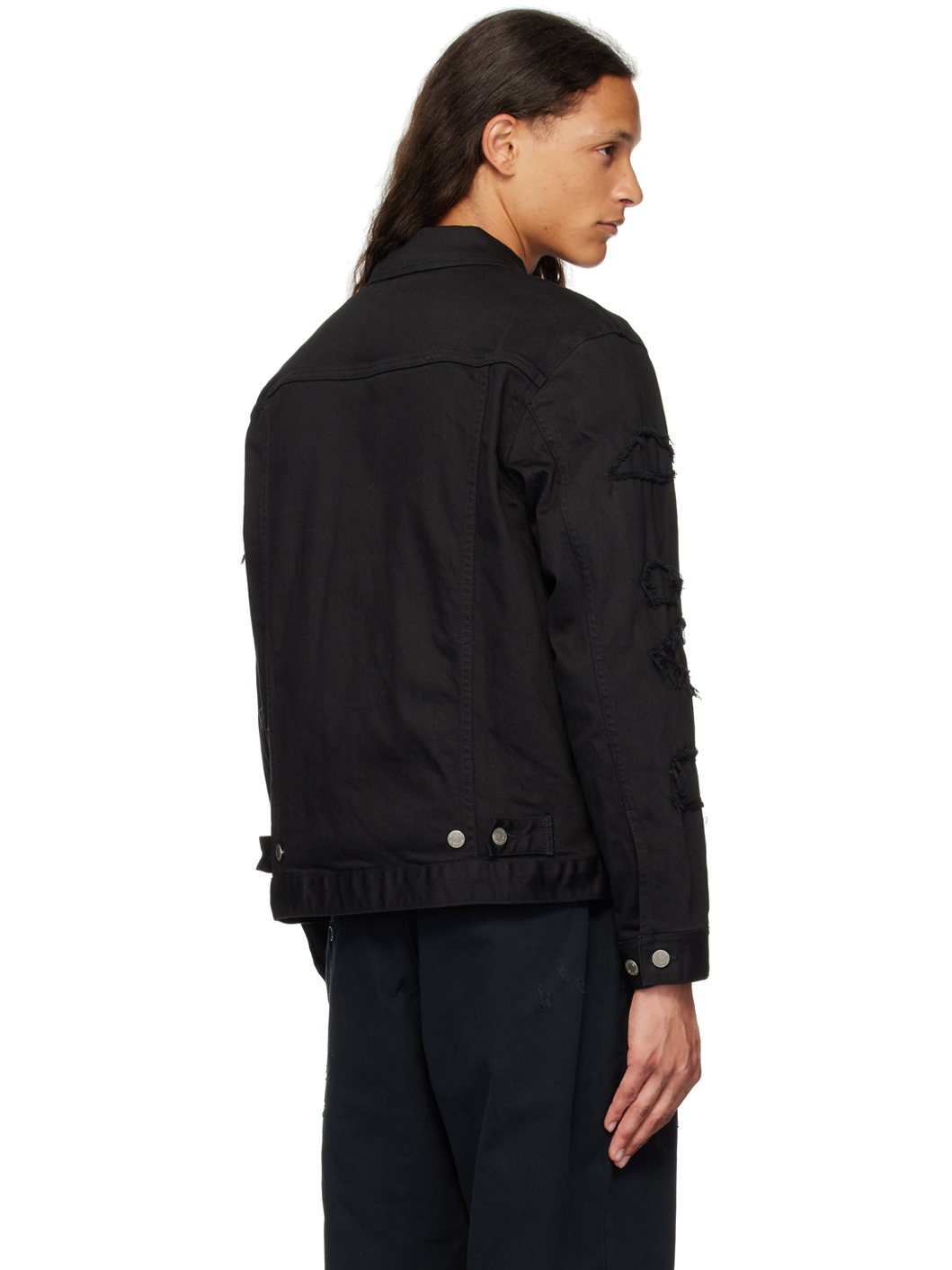 Black Distressed Denim Jacket - 3