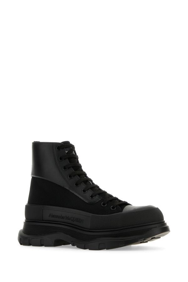 Alexander Mcqueen Man Black Canvas And Leather Boxer Ankle Boots - 2