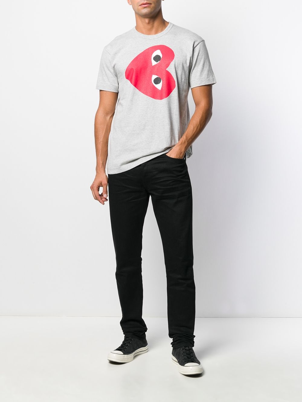 HEART PRINT CREW NECK T-SHIRT - 2