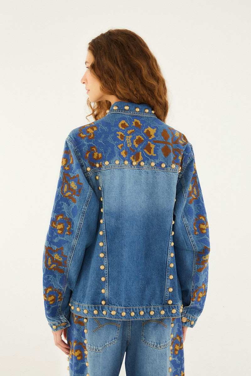 Denim Metal Details Embroidered Jacket 4