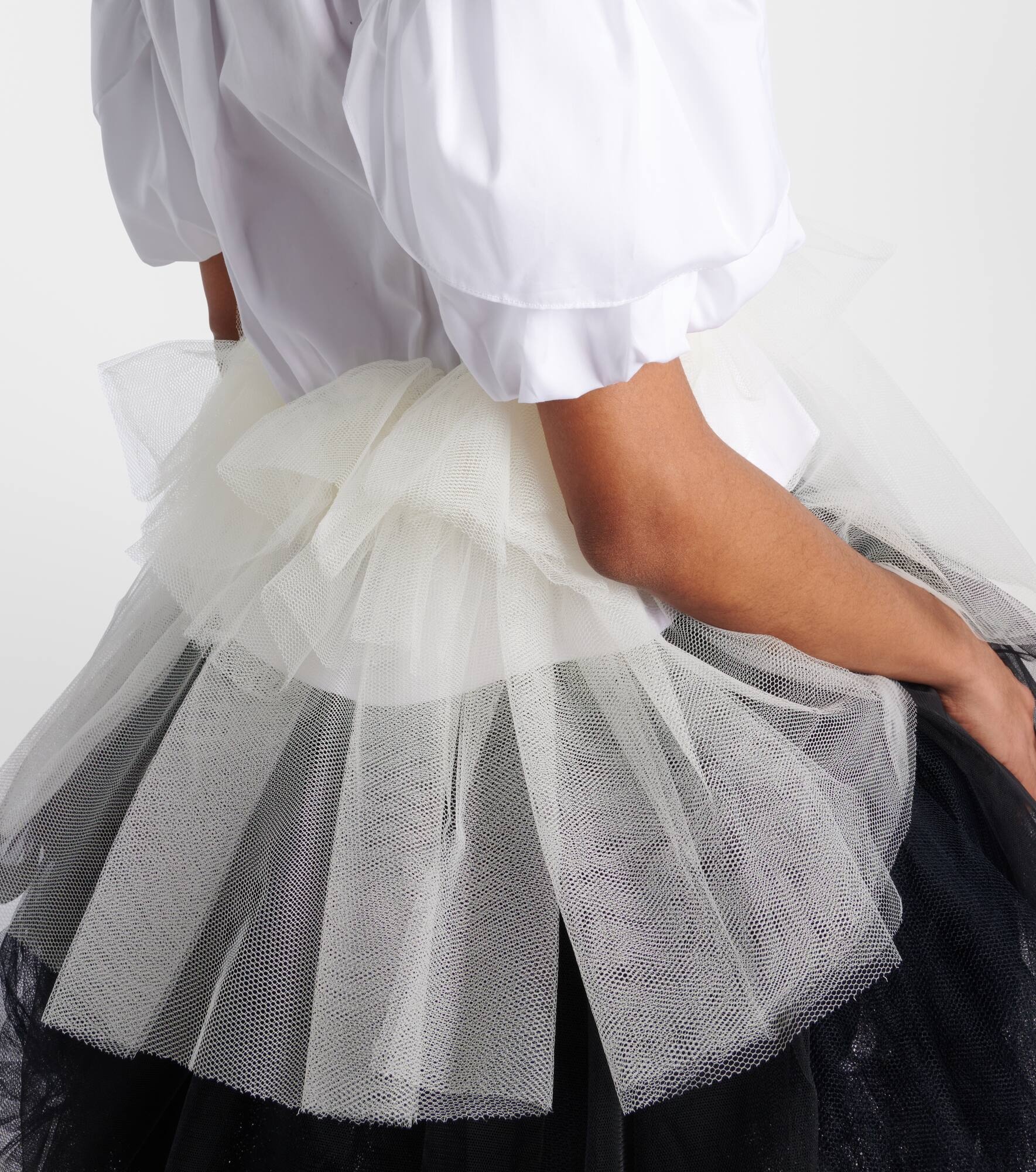 Tulle-trimmed cropped cotton shirt - 6