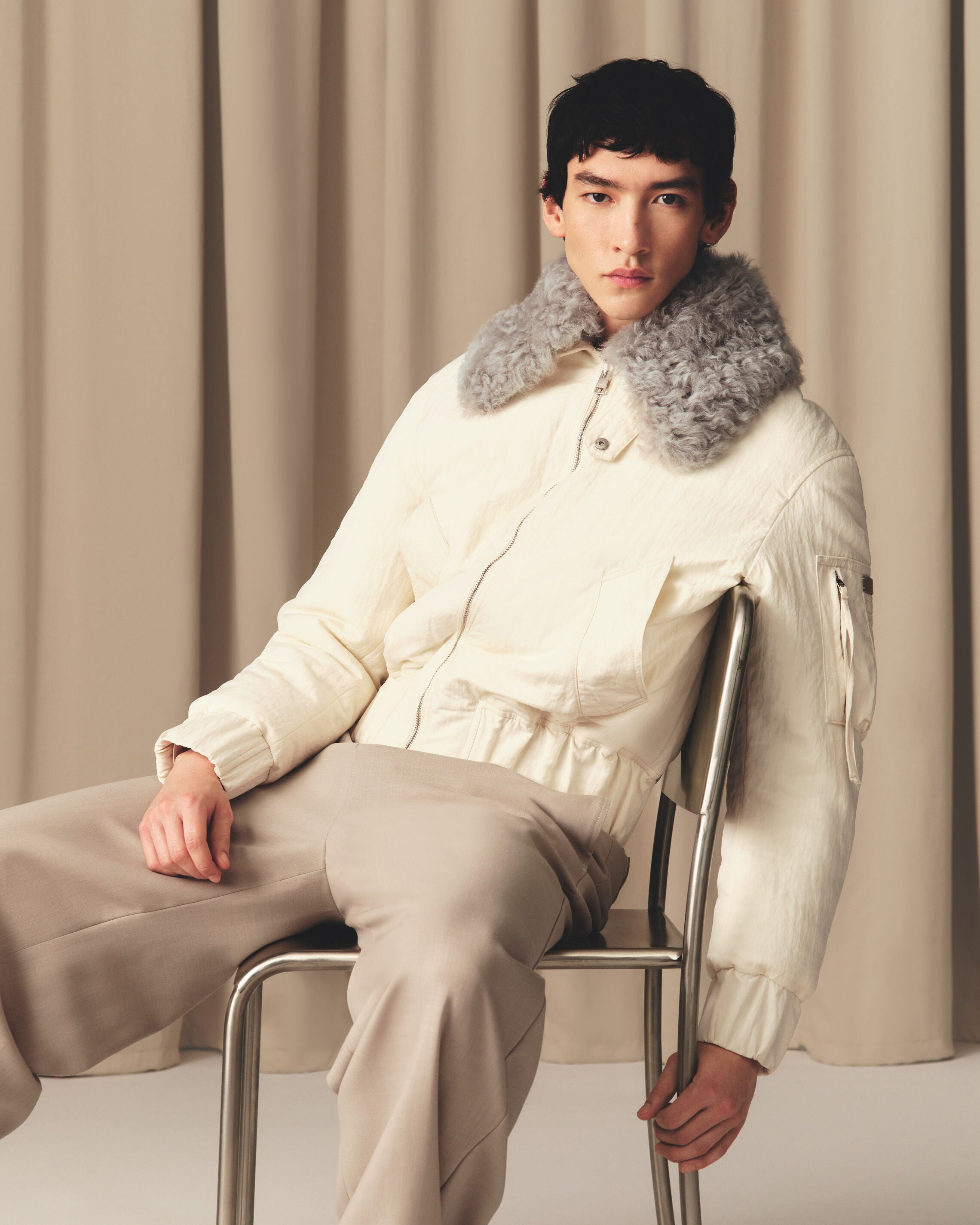 WHITE NYLON PADDED BOMBER - 6