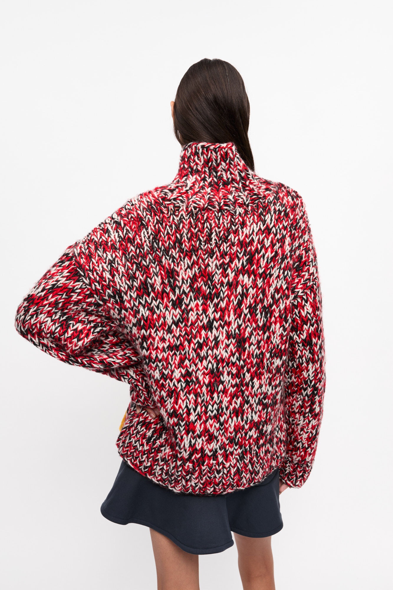 RED HANDKNIT HIGH NECK SWEATER - 3