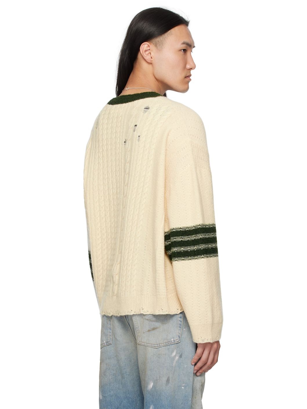 Off-White Asymmetrical Varsity V-Neck Sweater - 3