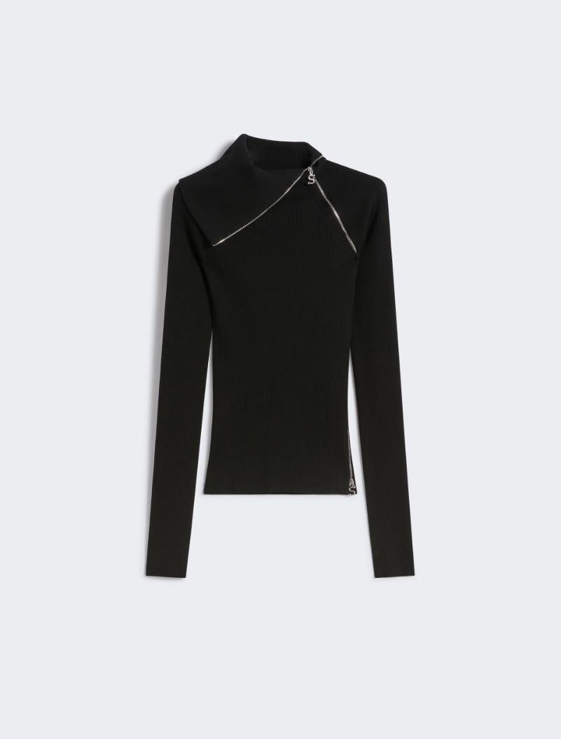 Sweater with zip-up high neck detail - 1