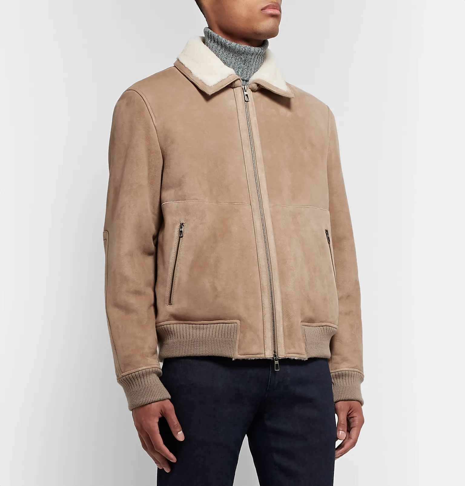 Cashmere-Trimmed Shearling Bomber Jacket - 4