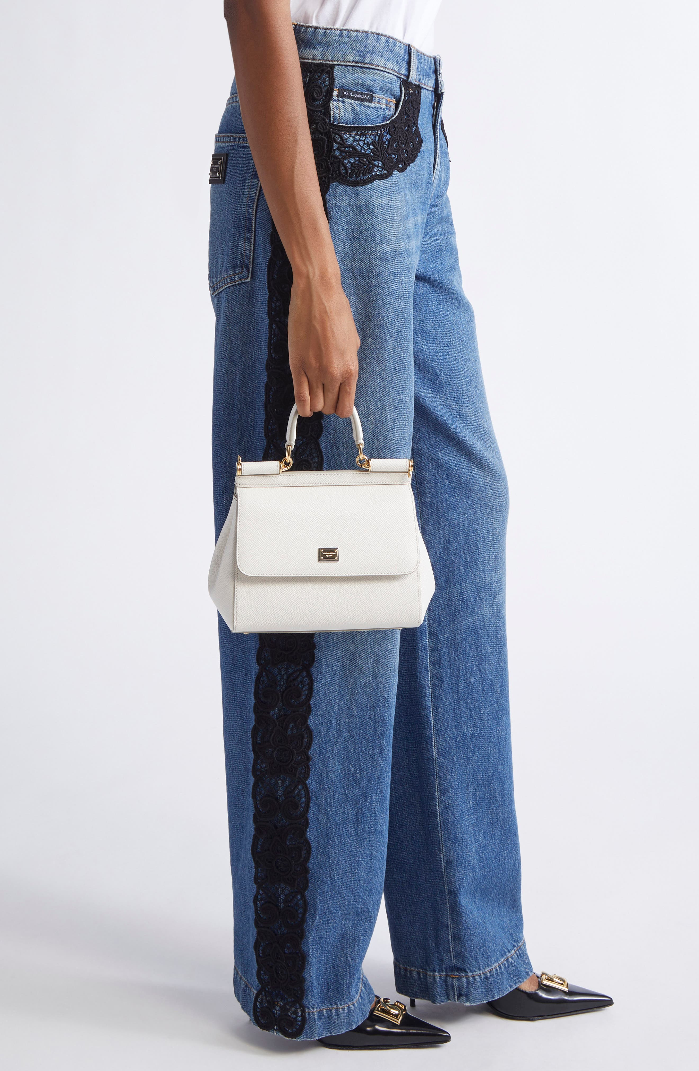 Dolce&Gabbana Medium Sicily Leather Top Handle Bag in 80001 White at Nordstrom - 3