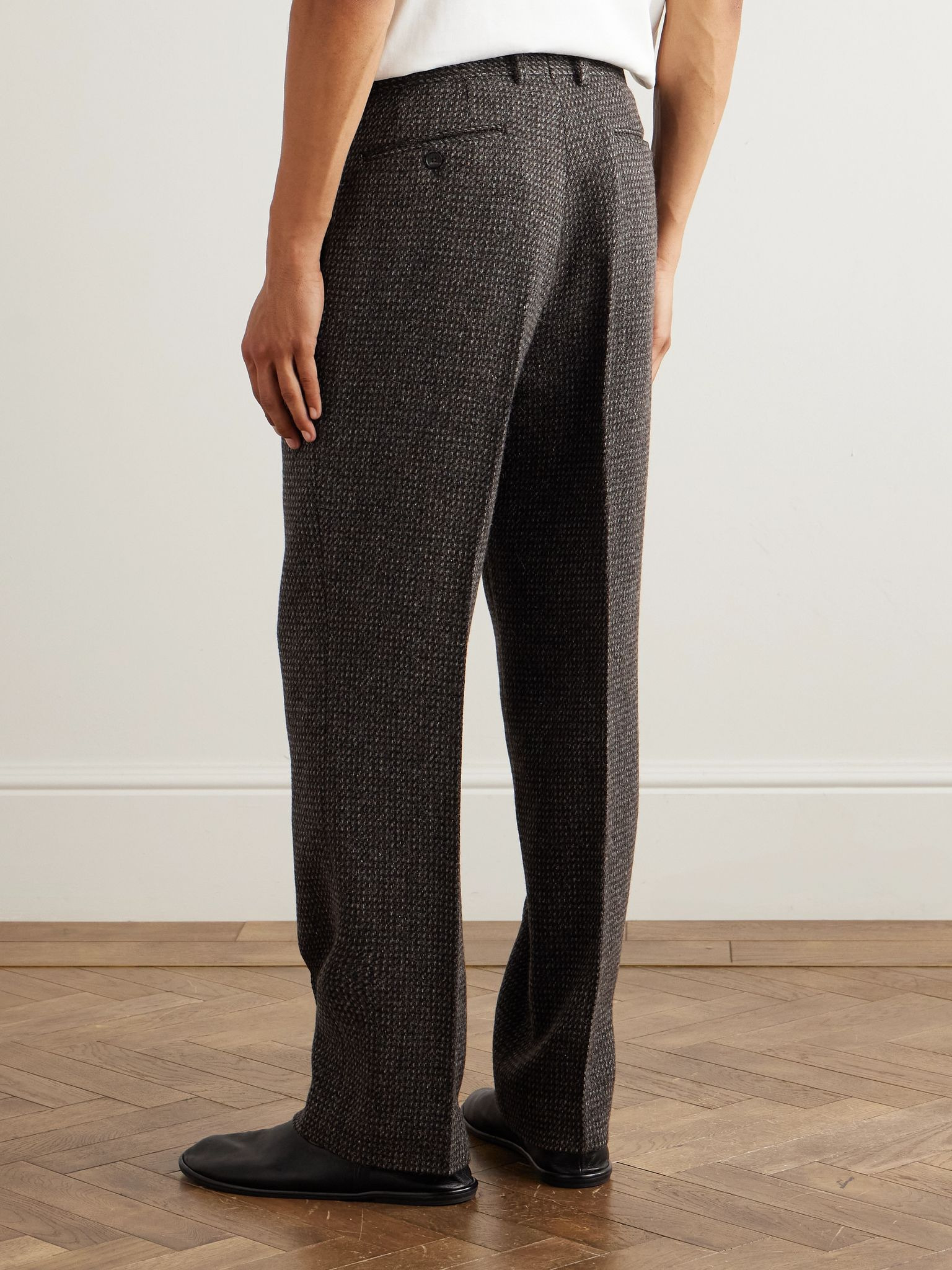 Straight-Leg Wool, Alpaca and Silk-Blend Tweed Trousers Brown - 4