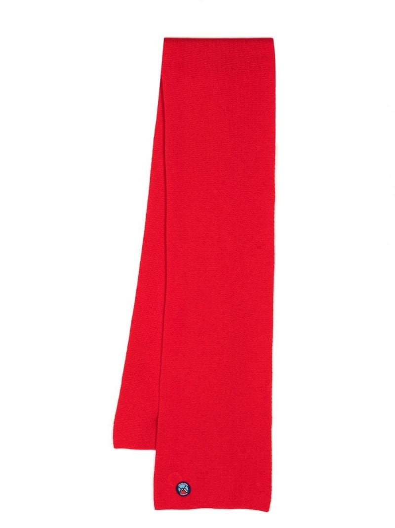 Yves Salomon fine-knit logo-patch scarf outlook
