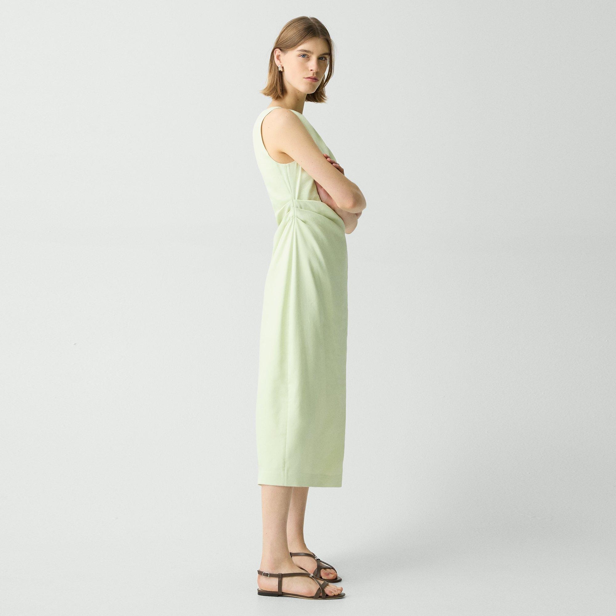 Draped Midi Dress in Linen-Viscose - 3