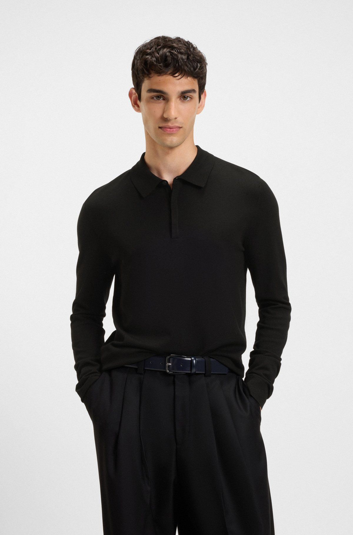 KNIT POLO SWEATER WITH CONCEALED PLACKET IN SLIM FIT - 2