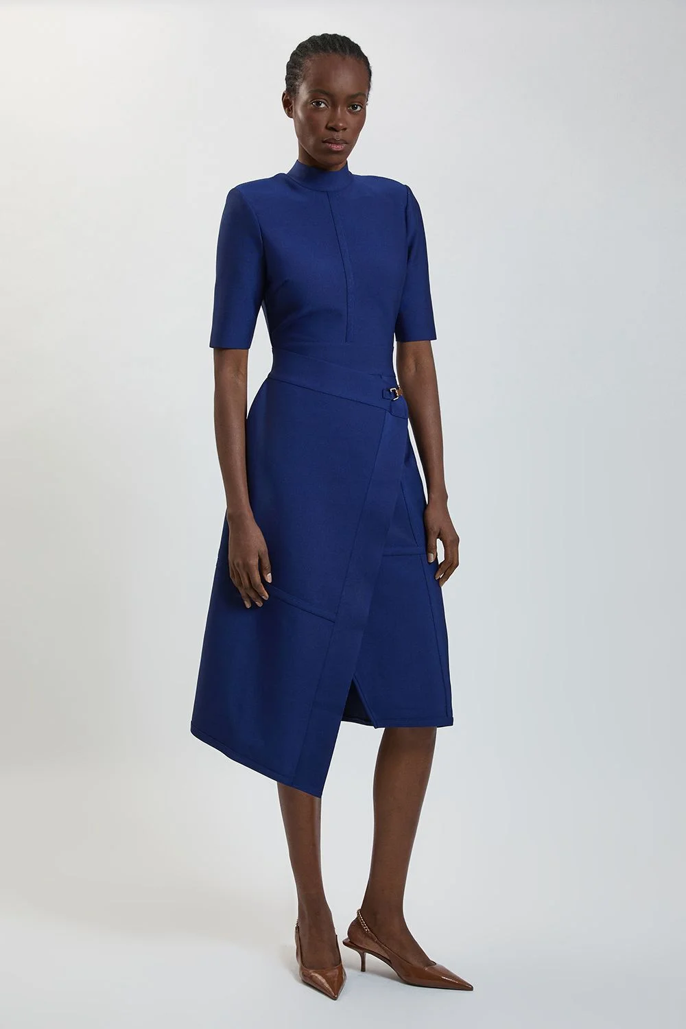 Figure Form Bandage Asymmetric Knit Midi Dress - 1