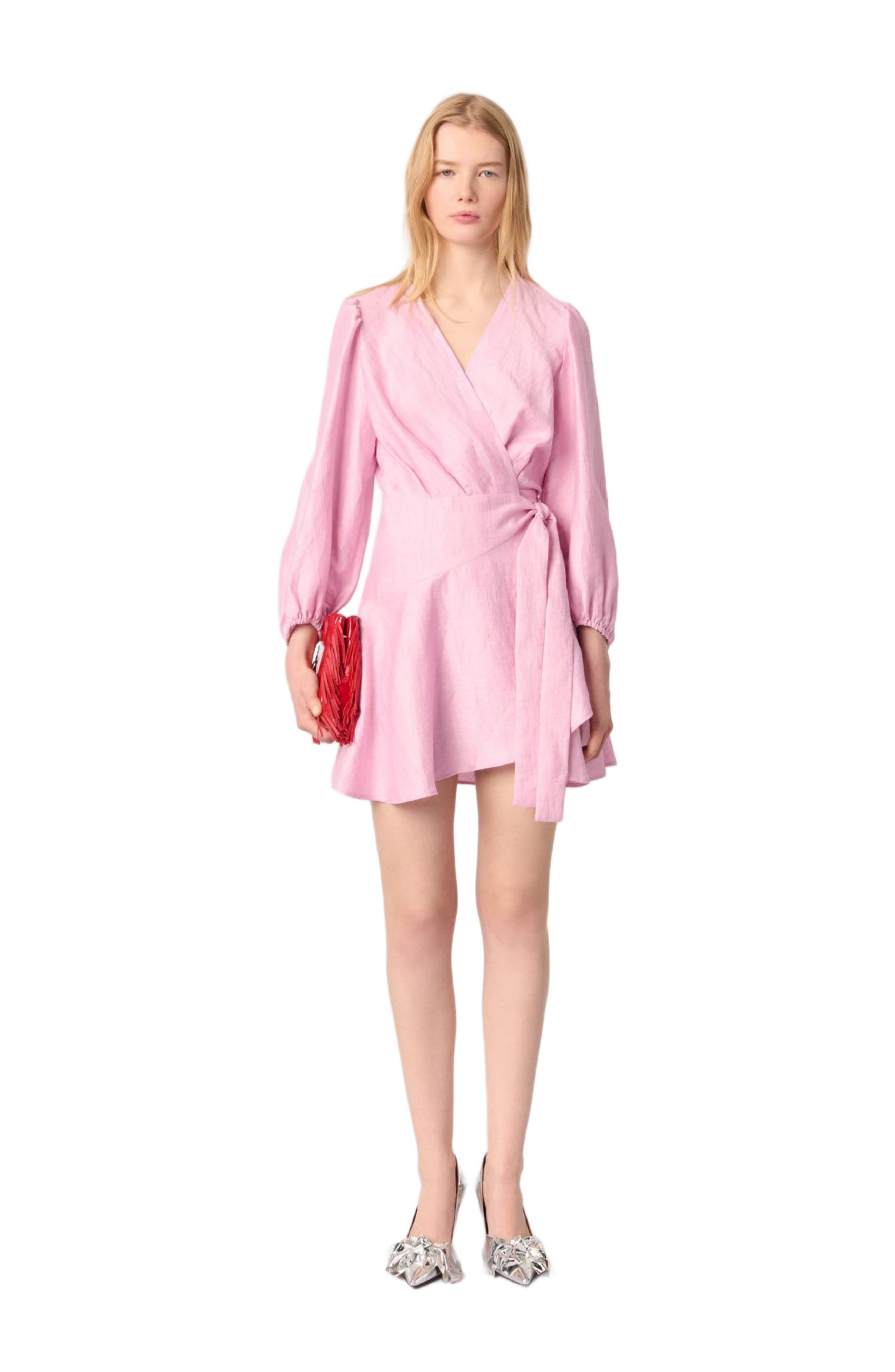 maje Linen wrap dress in Pink at Nordstrom - 2