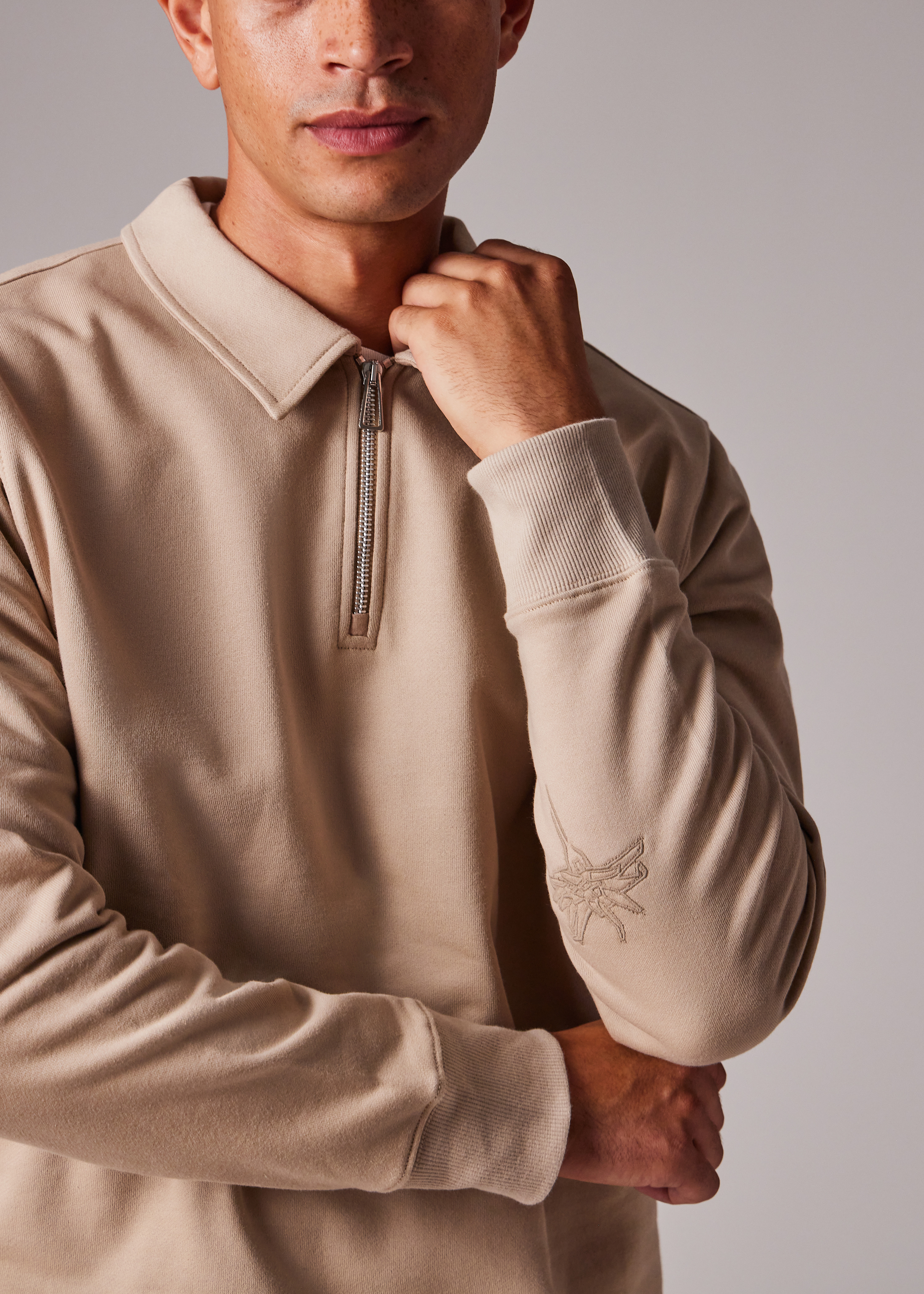 Oatmeal Organic Cotton Zip-Neck Sweatshirt - 4