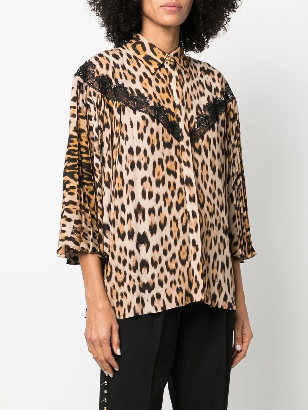 lace-detailed leopard-print shirt - 3