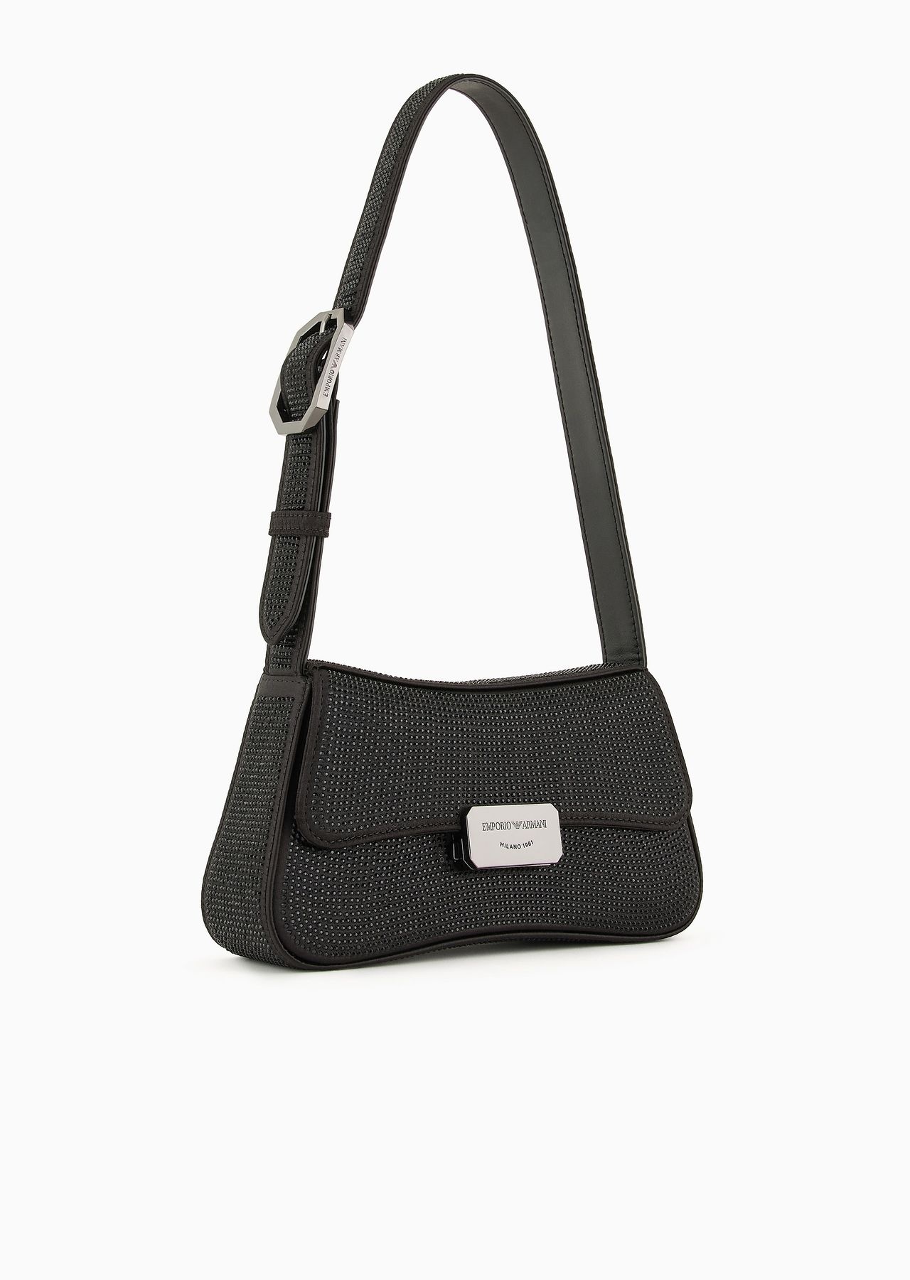 Satin baguette shoulder bag with rhinestones - 2