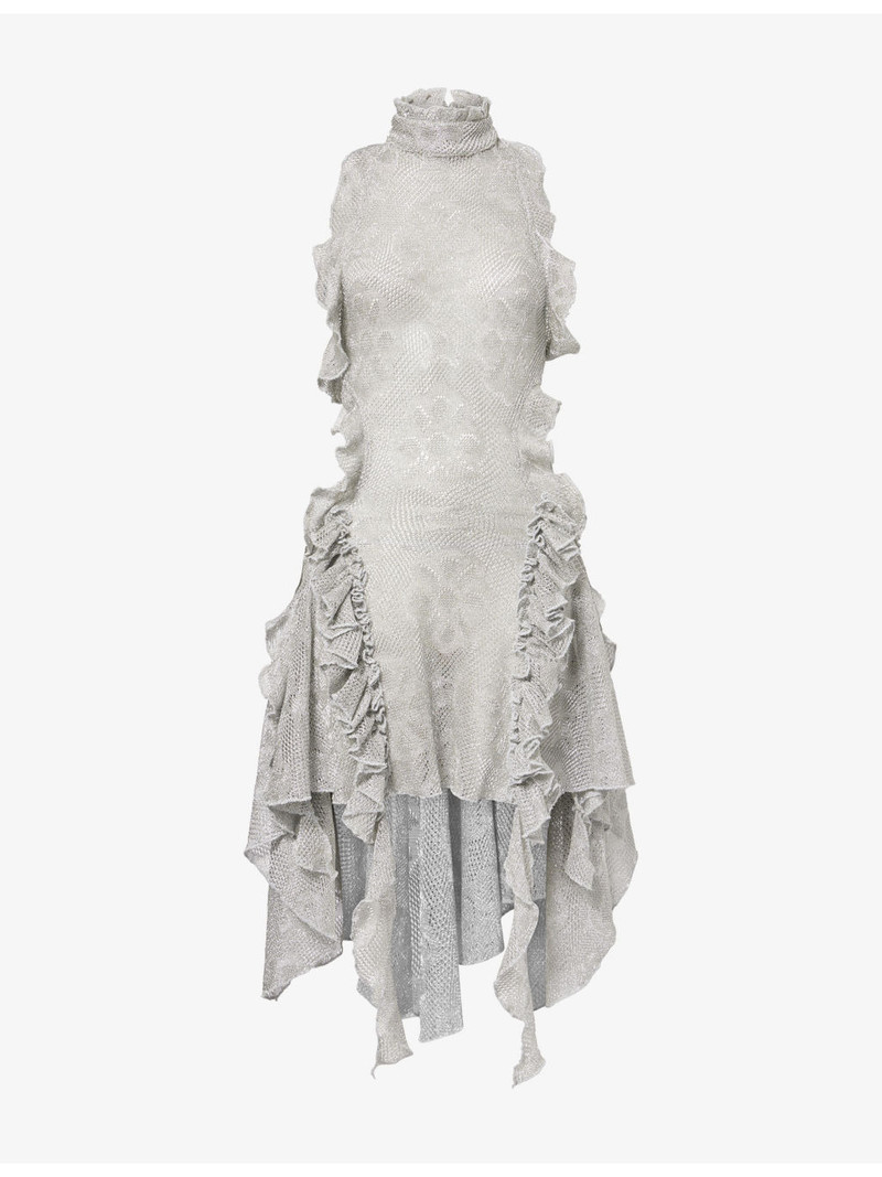 Bonnie Asymmetric Halter Metallic-Knit Mini Dress 1