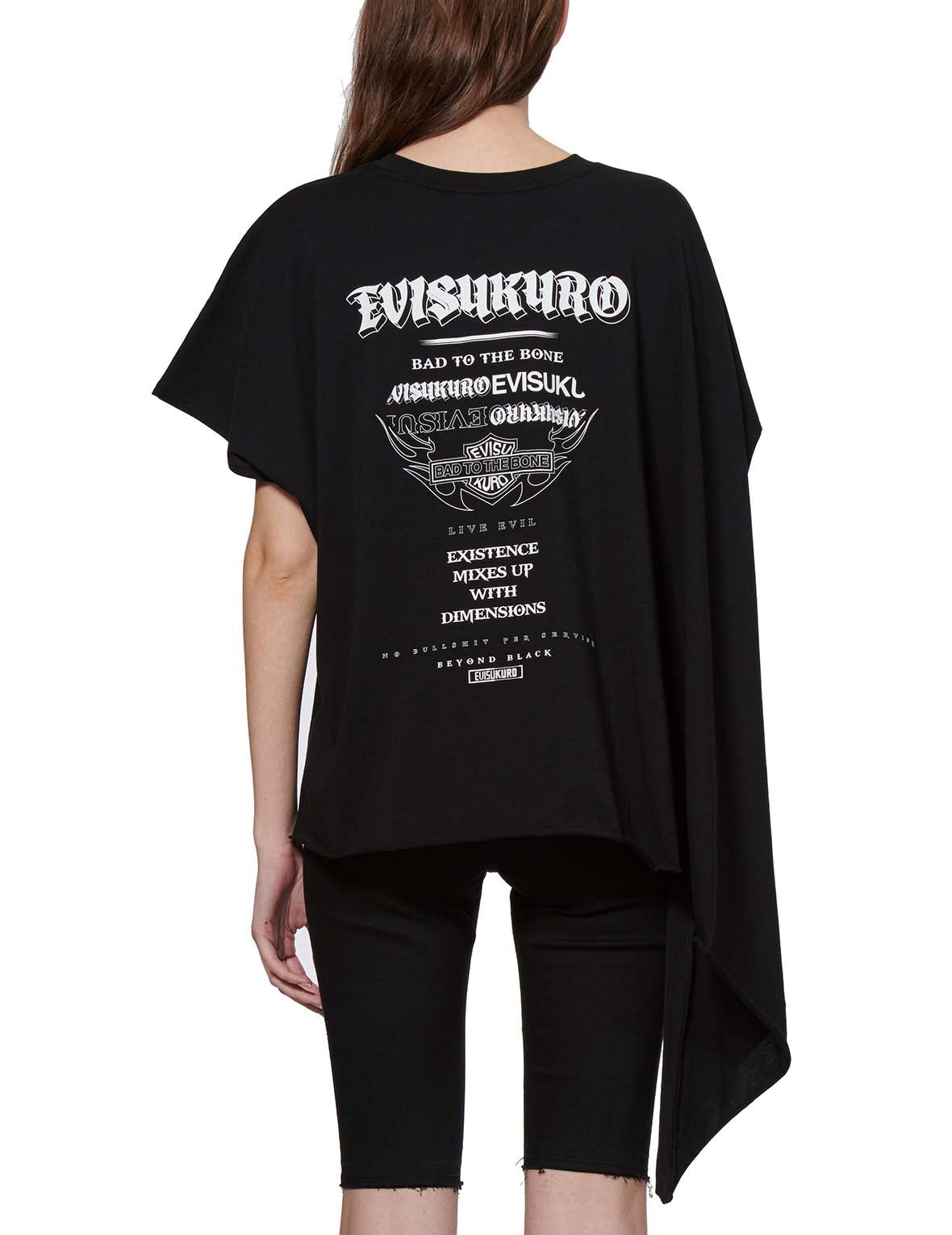 Slogan Print Asymmetric Sleeve T-shirt - 4