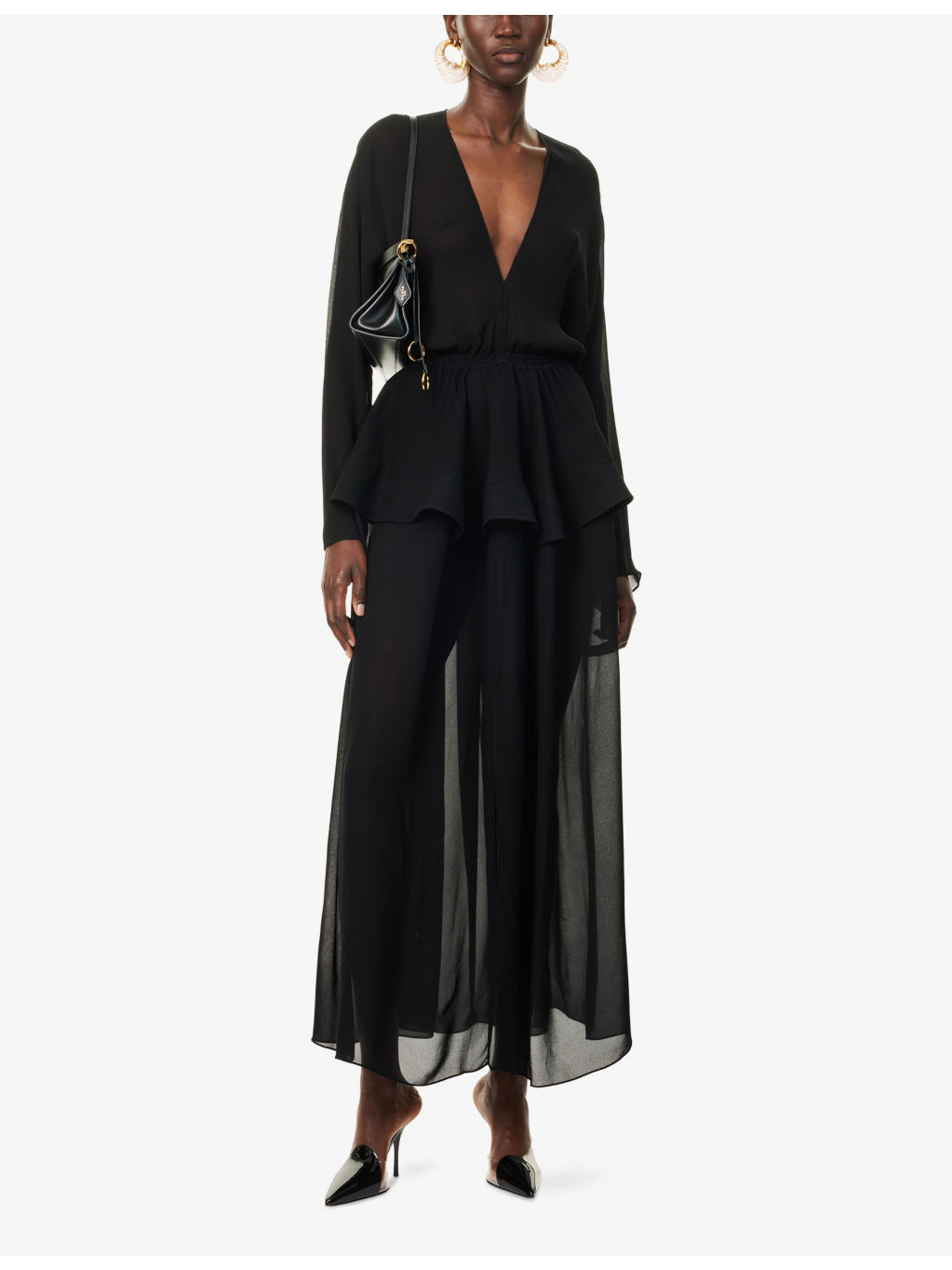 Cinched Plunge-V-Neck Woven Maxi Dress - 2