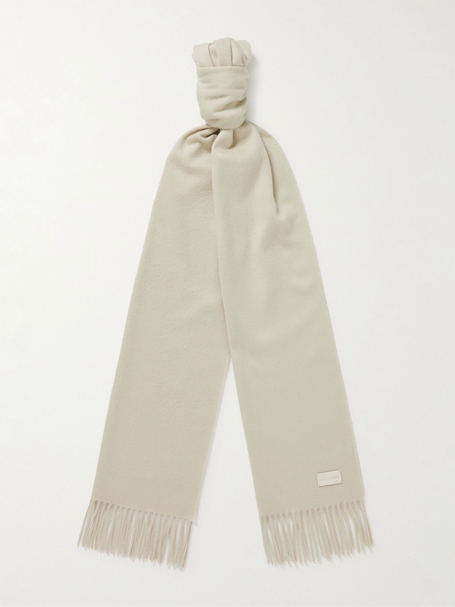 Logo-Appliquéd Fringed Cashmere Scarf - 1