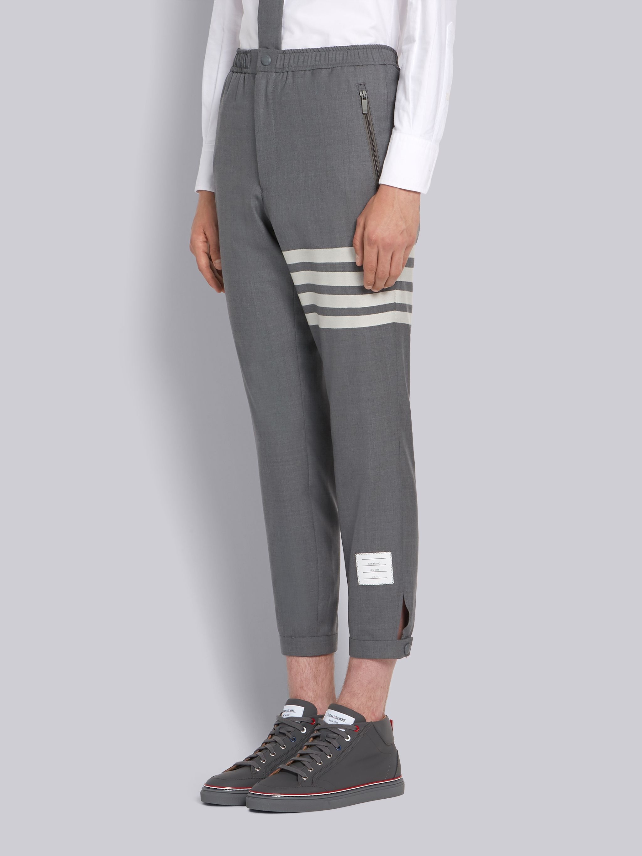 Medium Grey Plain Weave Suiting Snap Front Track Trouser - 2