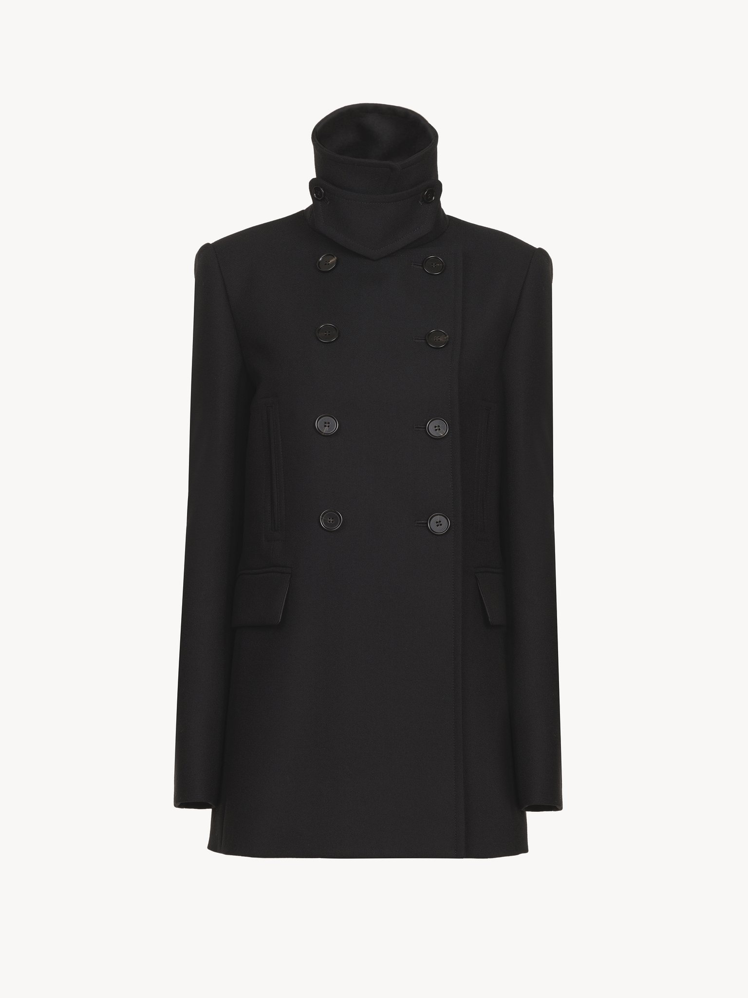 TAILORED PEA COAT IN WOOL GABARDINE - 2