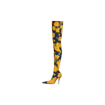 BALENCIAGA knife 110mm over-the-knee boot yellow bouquet printed outlook