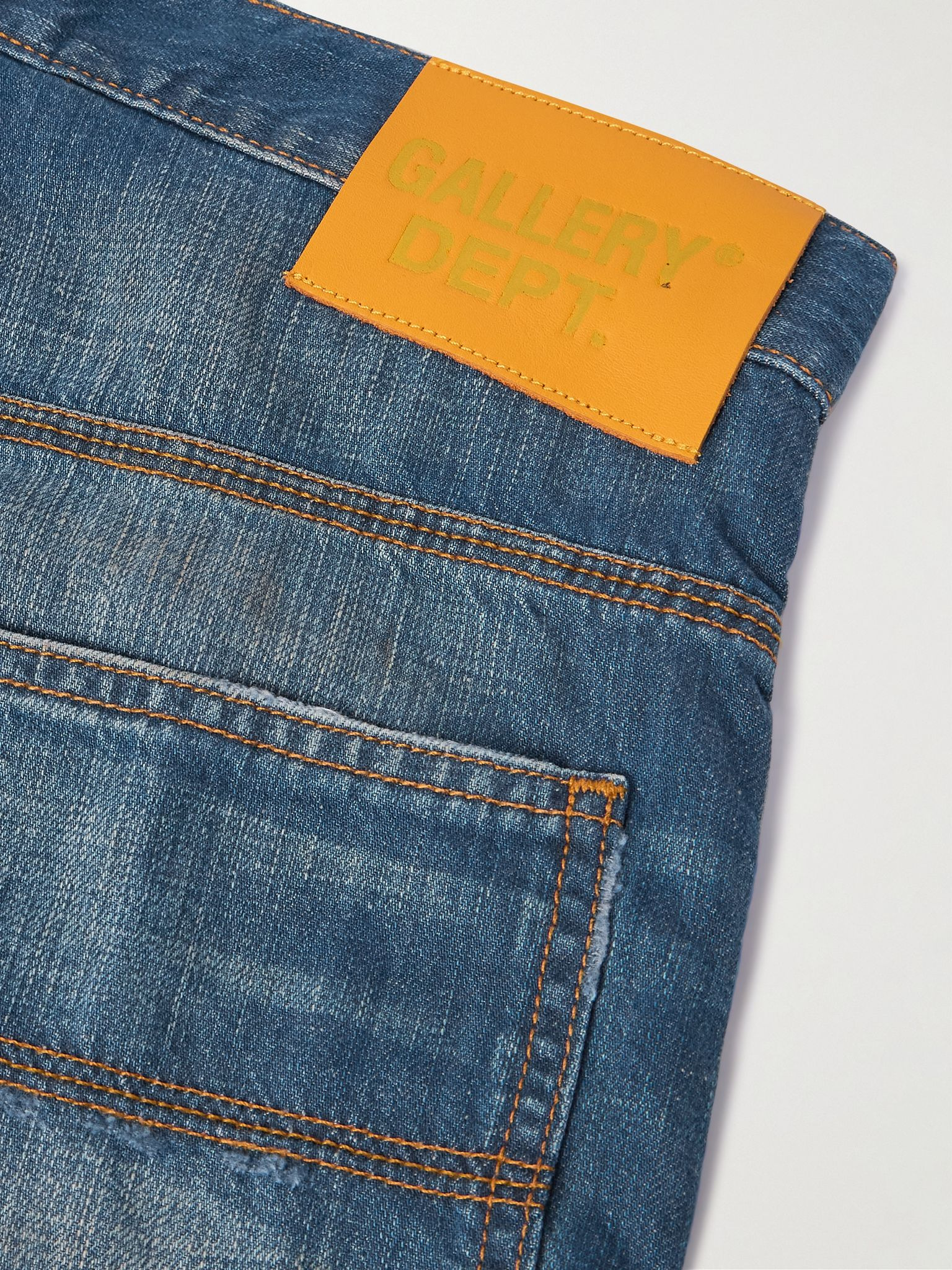 Bare Knuckle Straight-Leg Distressed Patchwork Jeans Blue - 5