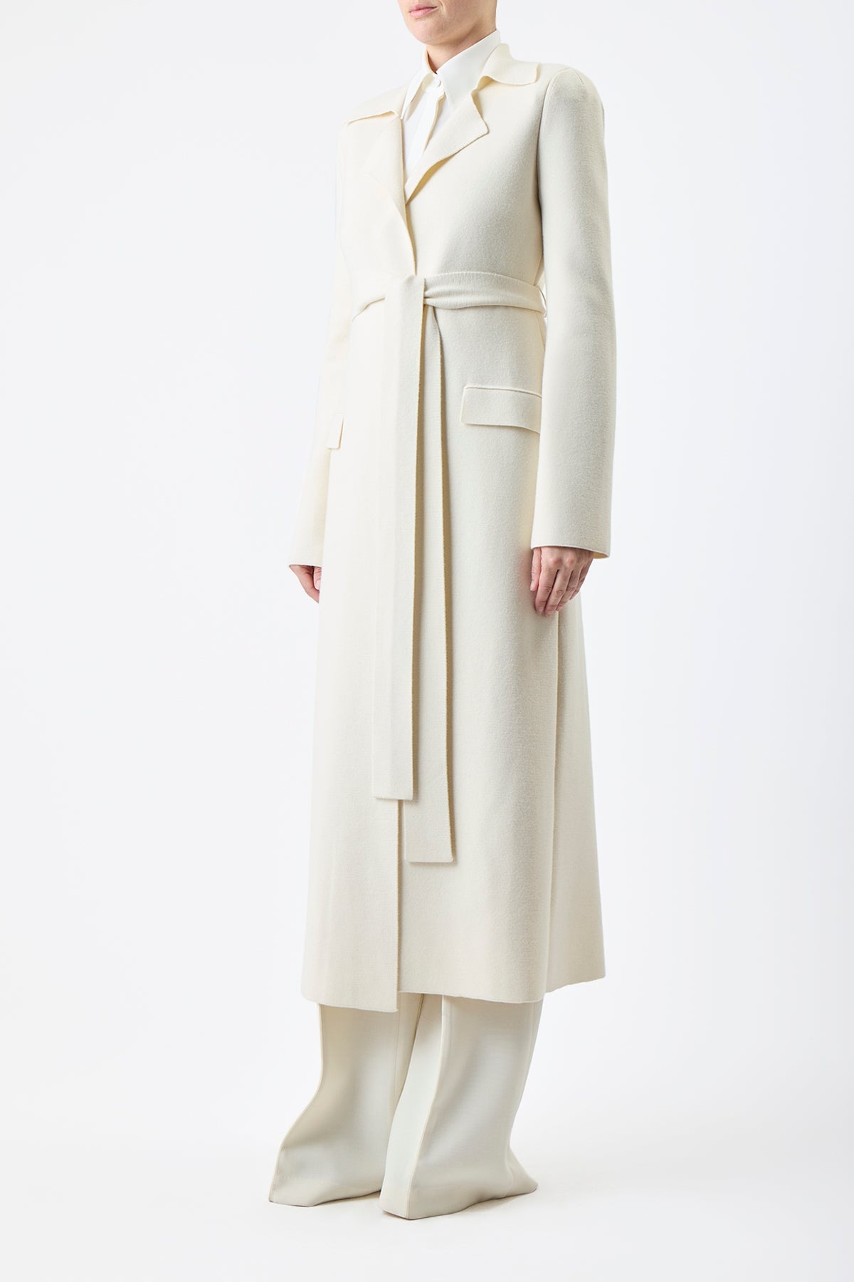 Evan Trench Coat in Ivory Wool - 4