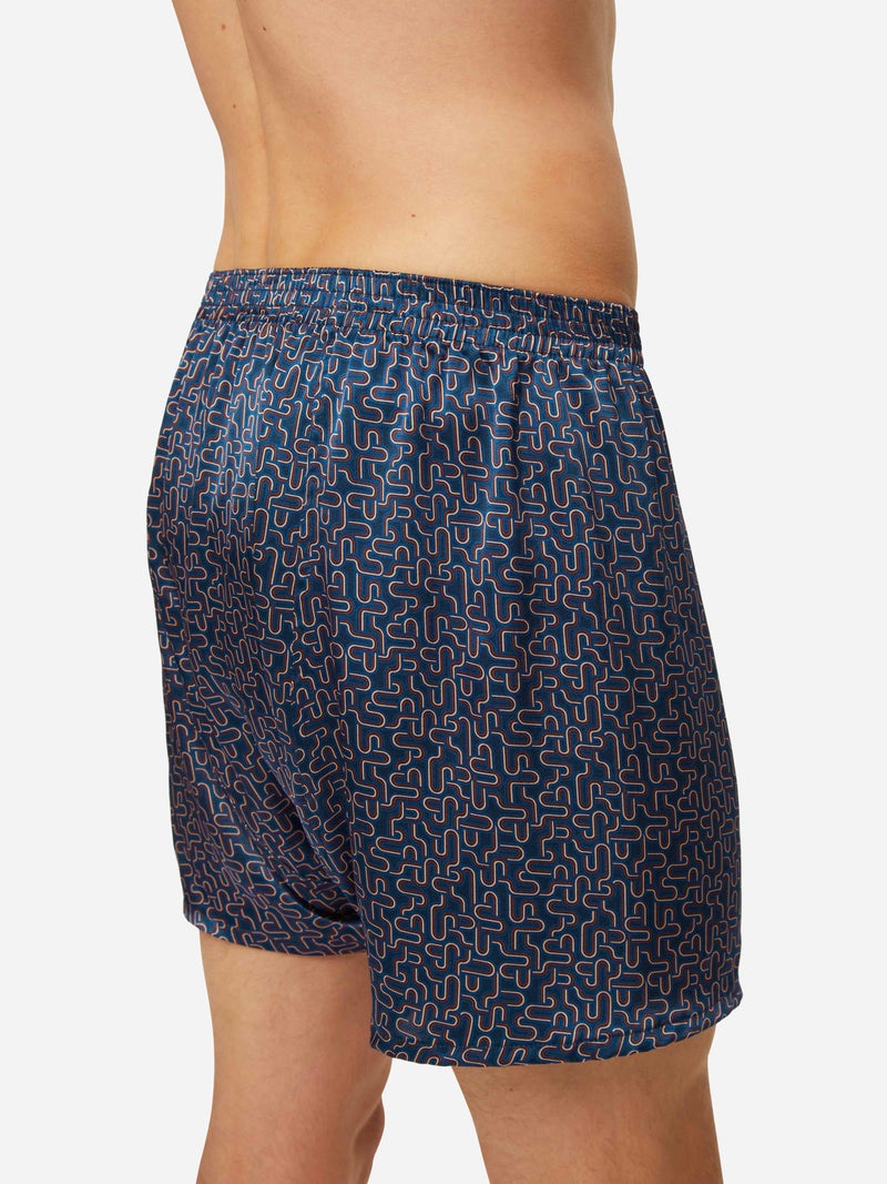 Men's Classic Fit Boxers Brindisi 102 Silk Satin Navy