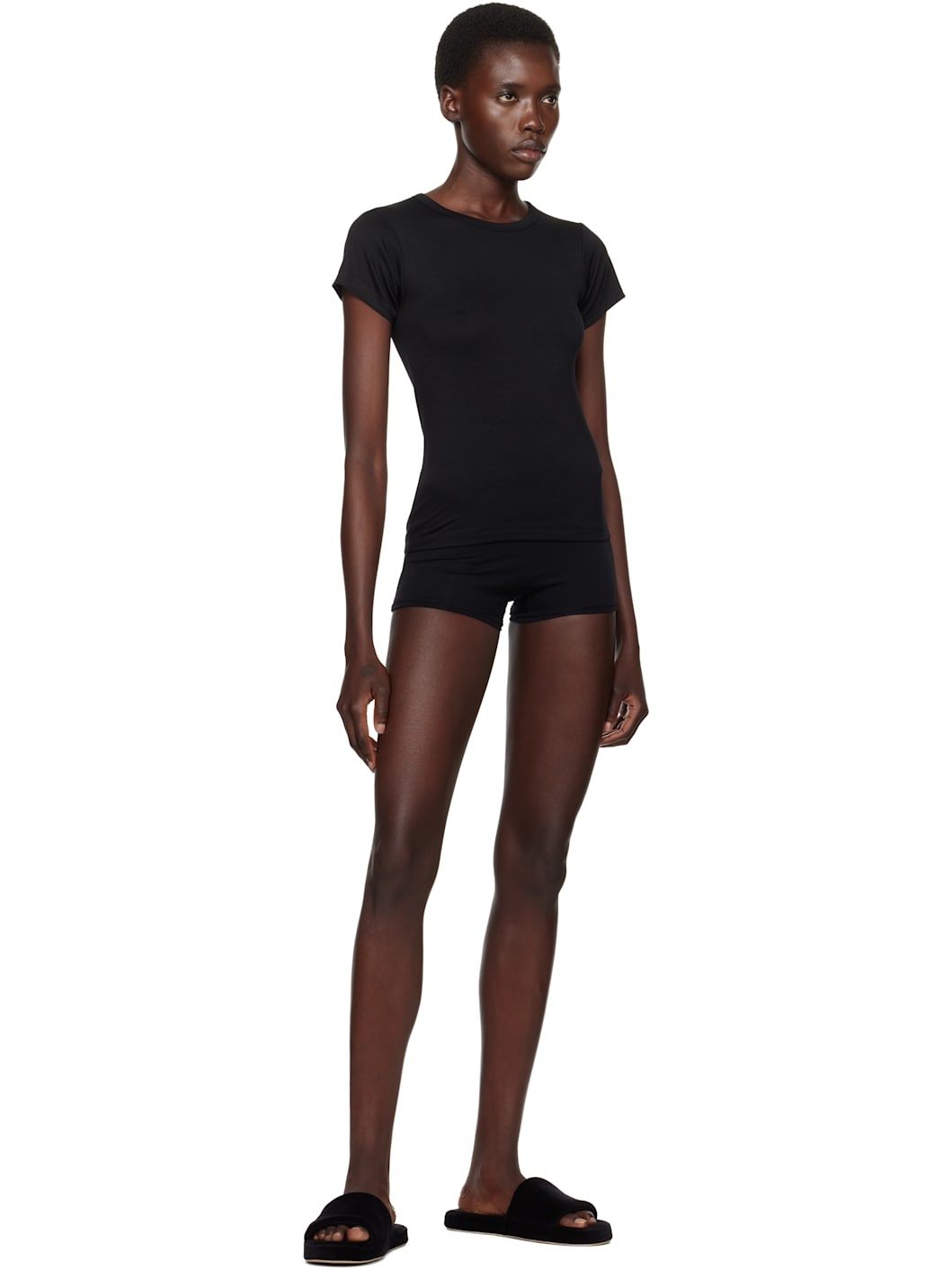 Black Fitted Crewneck Short Sleeve T-shirt - 4
