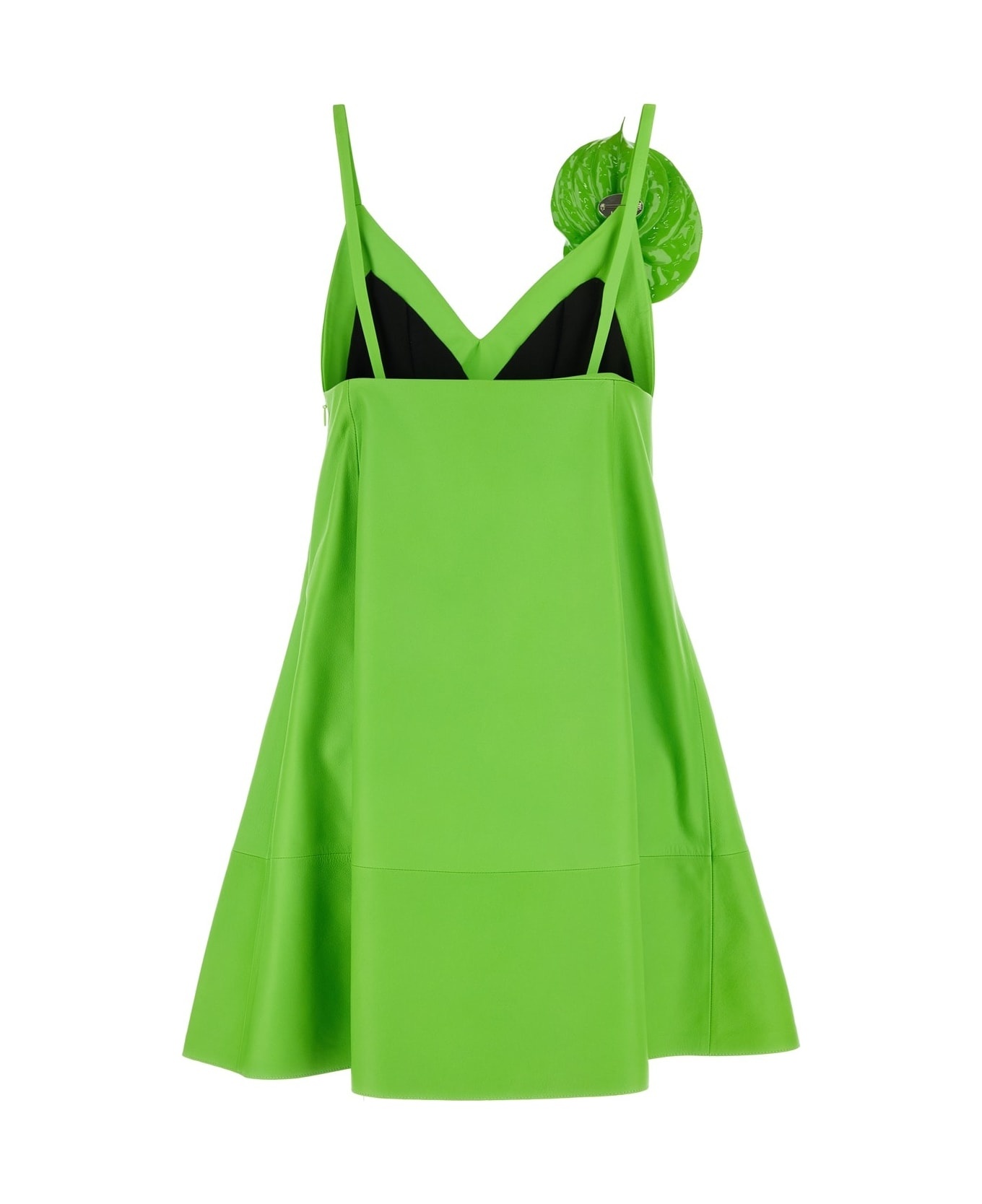 Fluo Green Leather Mini Dress - 2