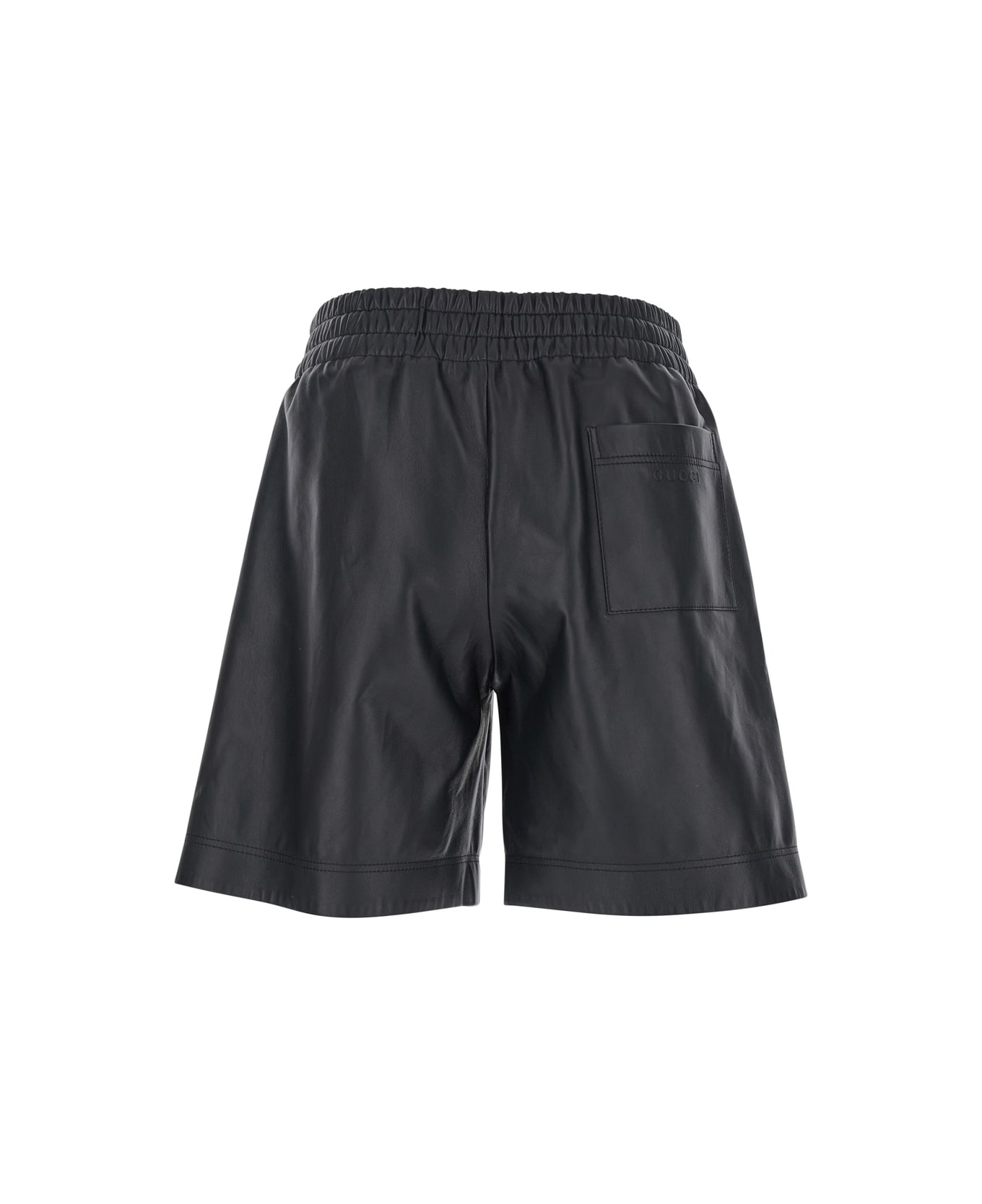 Black Bermuda Shorts With Elasticated Waist And Logo Lettering In Leather Man - 2