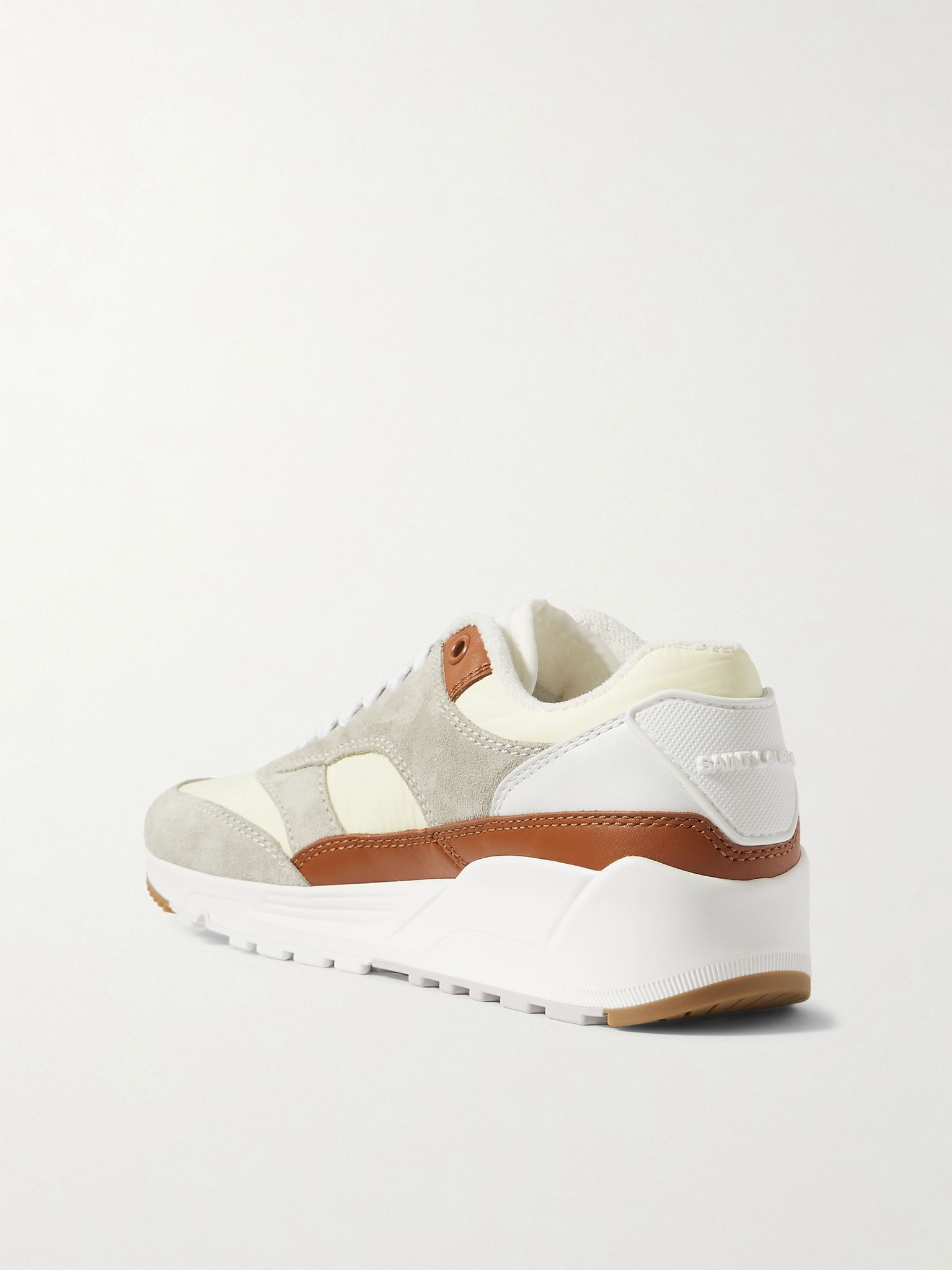 Bump rubber-trimmed shell, leather and suede sneakers Gray - 3