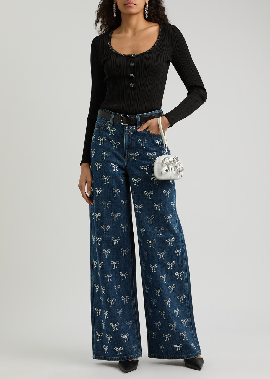 Self-portrait Bow-embellished Wide-leg Jeans - 4