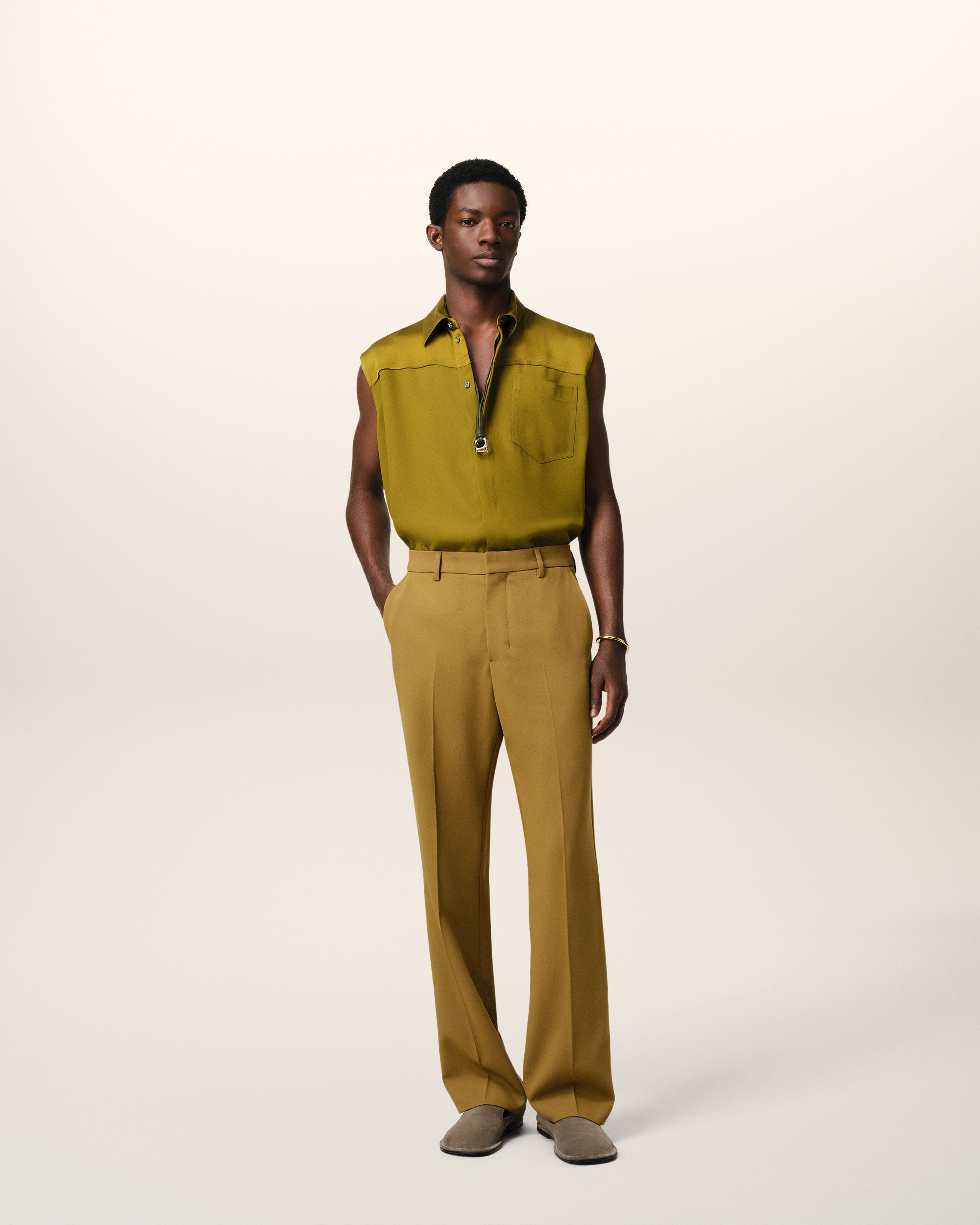 MUSTARD WOOL STRAIGHT FIT TROUSERS - 2