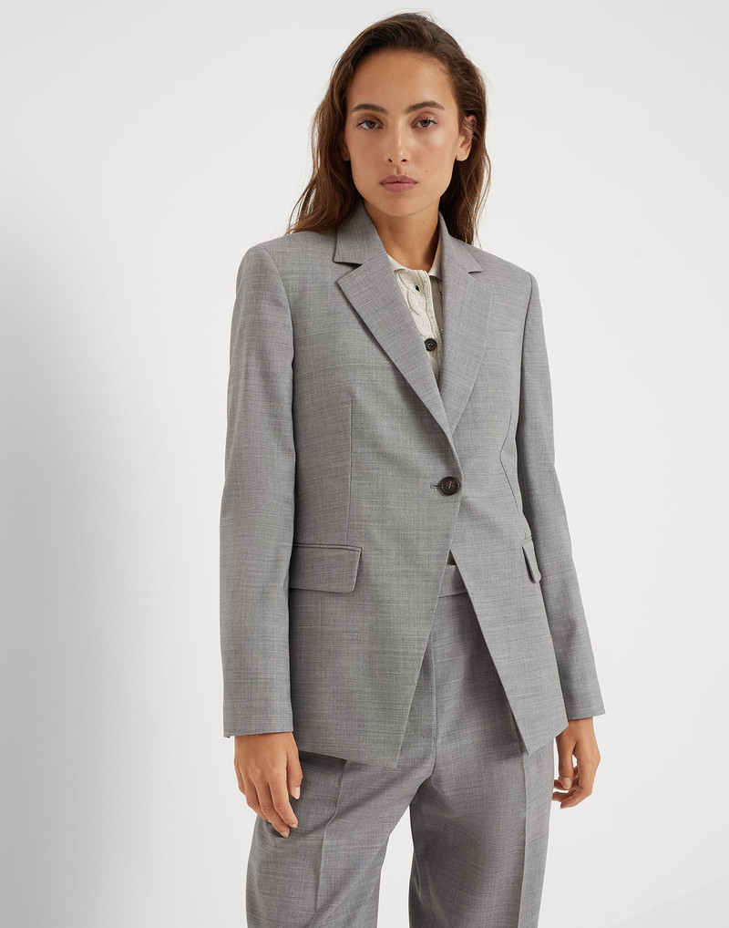 Comfort virgin wool fresco blazer with monili 1