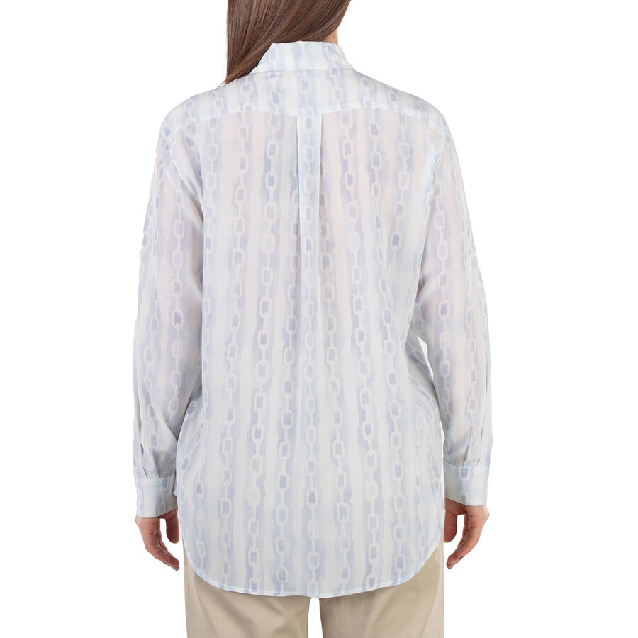 Burberry Ivanna Chain Print Silk Button-Down Collar Oversized Shirt - 5