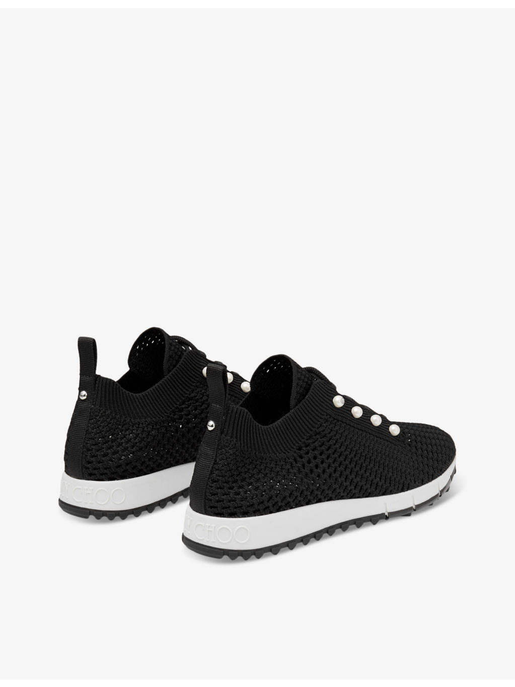 Veles pearl-embellished knitted low-top trainers - 4